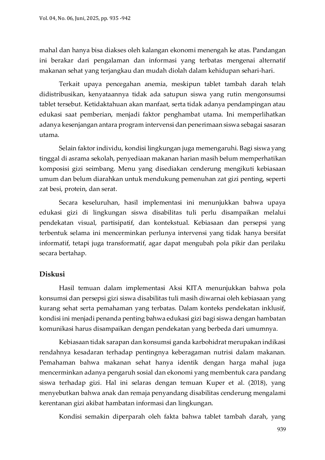 JURIS GLADI Program Inclusive Nutrition Education and Anemia Prevention for Deaf Adolescents at SLBN 1 East Lombok