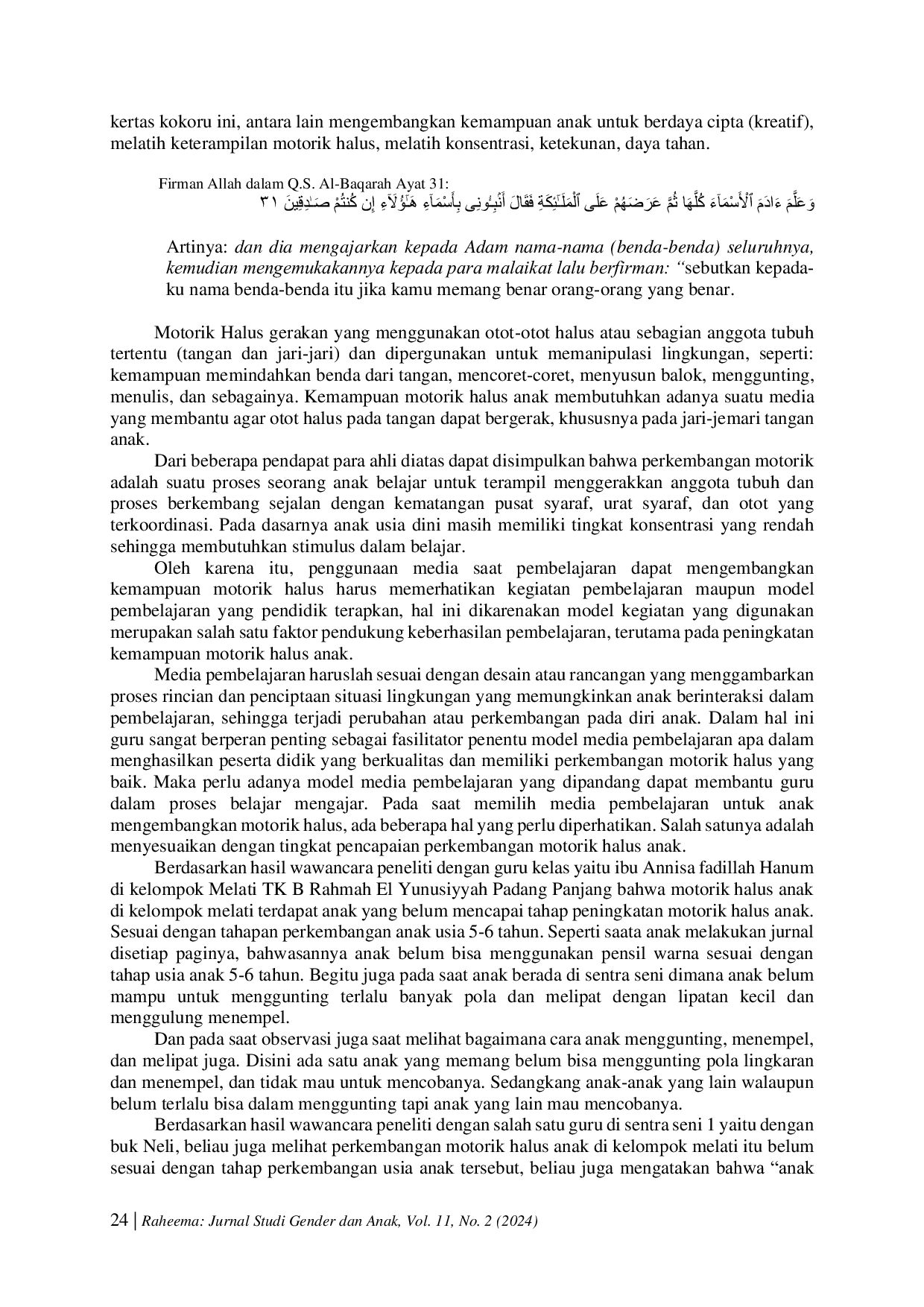 JURIS Penggunaan Media Kokoru Dalam Meningkatkan Motorik Halus Anak Usia 5 6 Tahun Di Ra Rahmah El Yunusiyyah Padang Panjang