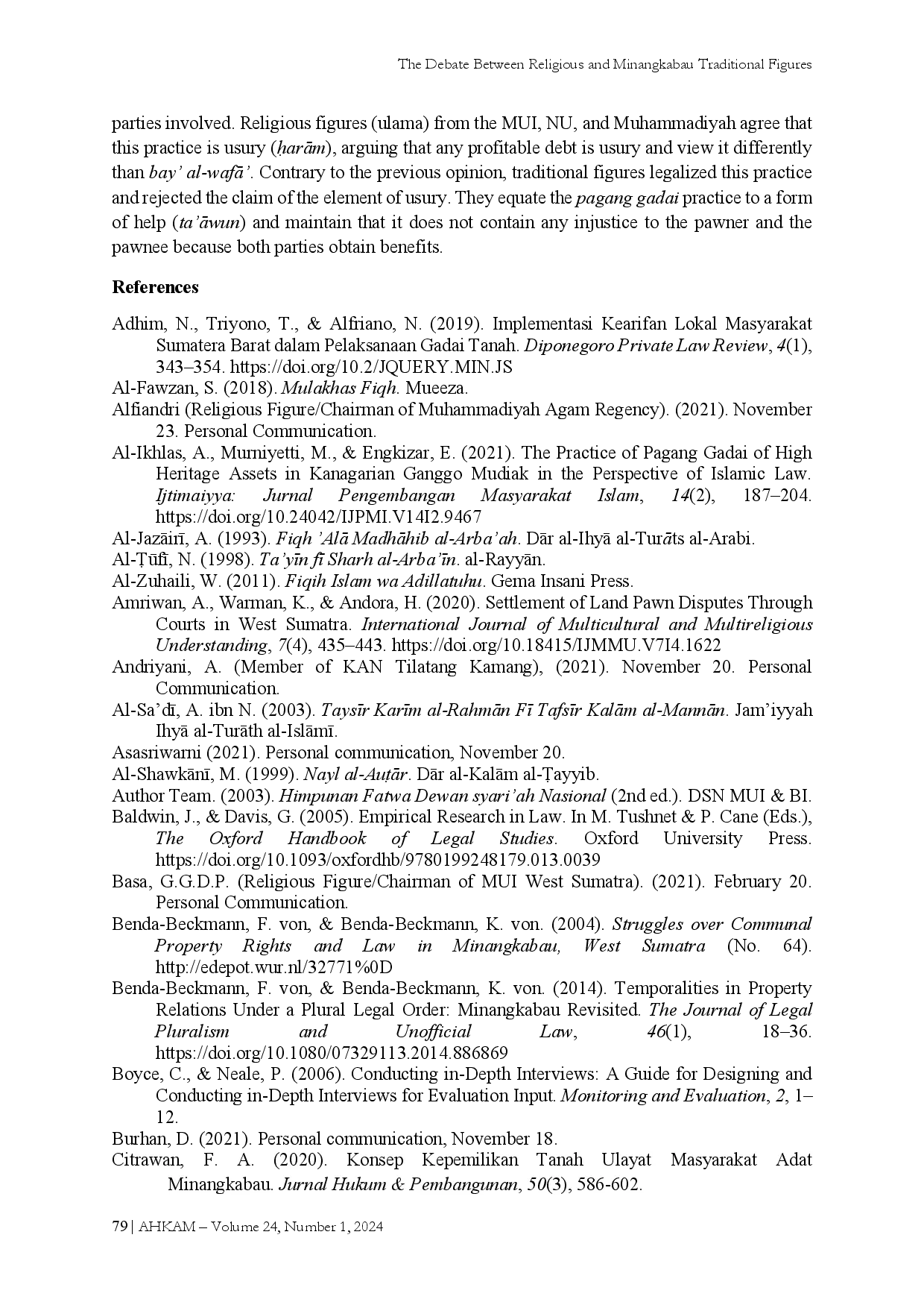 juris The Debate Between Religious and Minangkabau Traditional Figures About Pagang Gadai Pawn Land in Agam Regency West Sumatra Indonesia