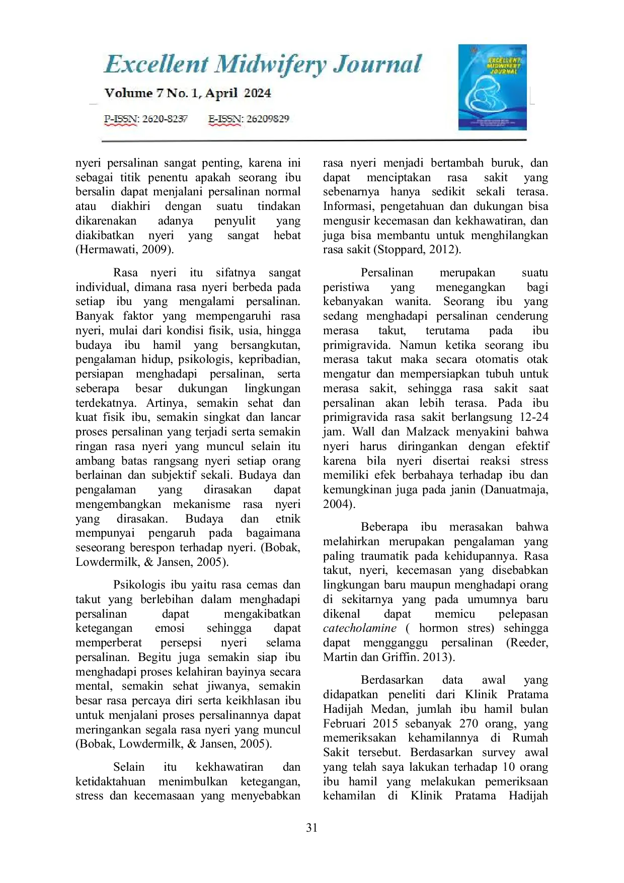 JURIS Faktor Faktor Yang Memengaruhi Persepsi Ibu Hamil Tentang Nyeri Persalinan Di Klinik Pratama Khadijah Medan