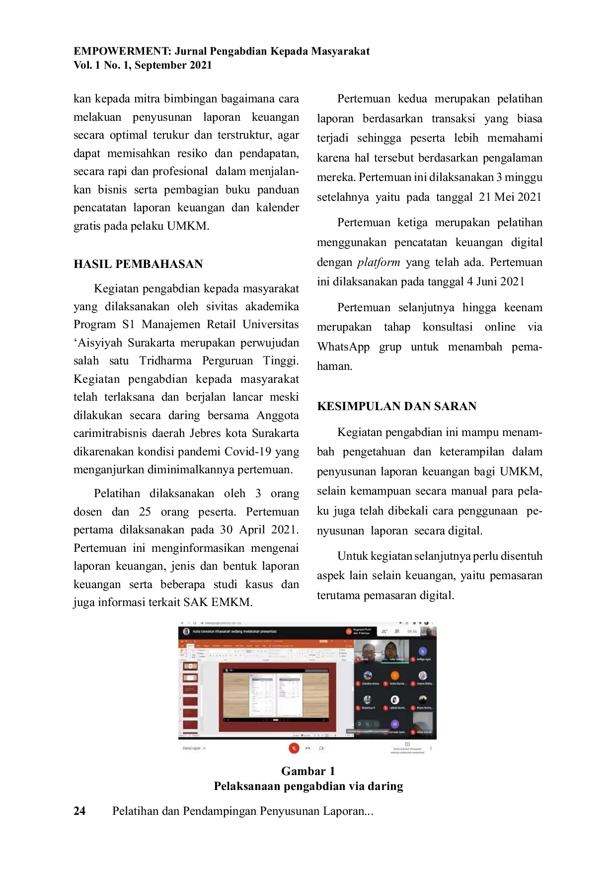 JURIS Pelatihan Dan Pendampingan Penyusunan Laporan Keuangan Pada Anggota Carimitrabisnis Di Daerah Jebres Surakarta