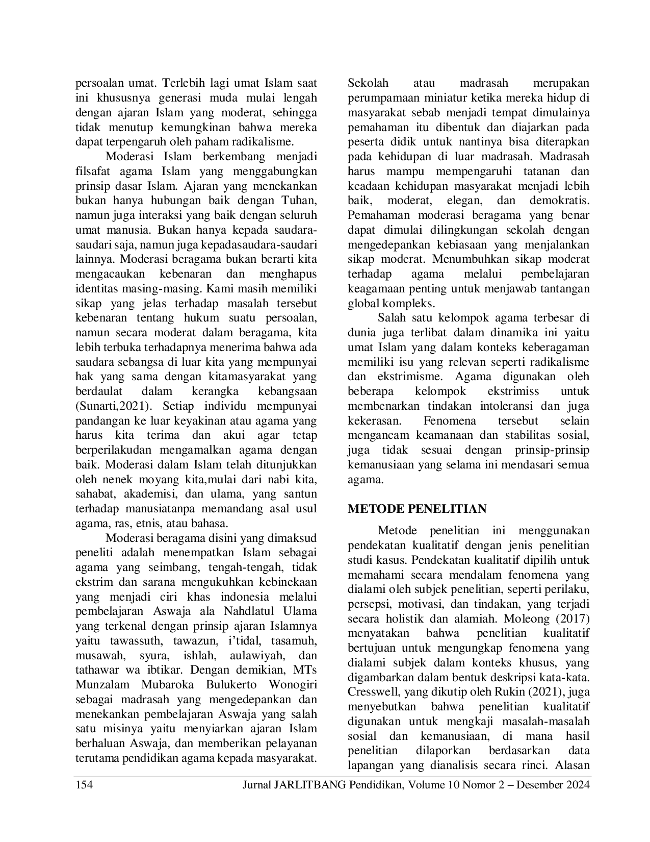 JURIS IMPLEMENTASI PEMBELAJARAN ASWAJA DALAM MENGEMBANGKAN PEMAHAMAN MODERASI BERAGAMA DI MTs MUNZALAM MUBAROKA BULUKERTO WONOGIRI