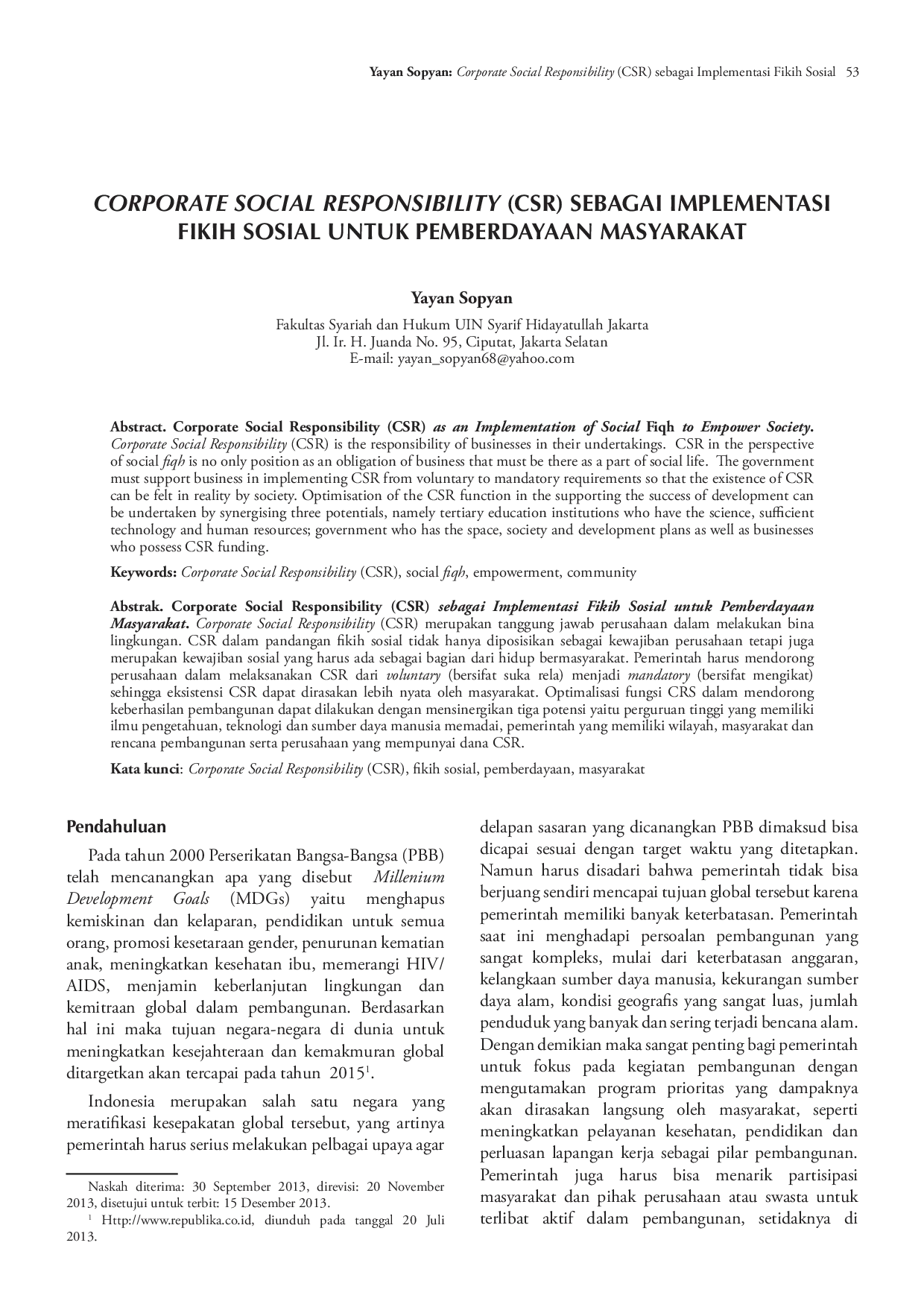 juris Corporate Social Responsibility Csr Sebagai Implementasi Fikih Sosial Untuk Pemberdayaan Masyarakat