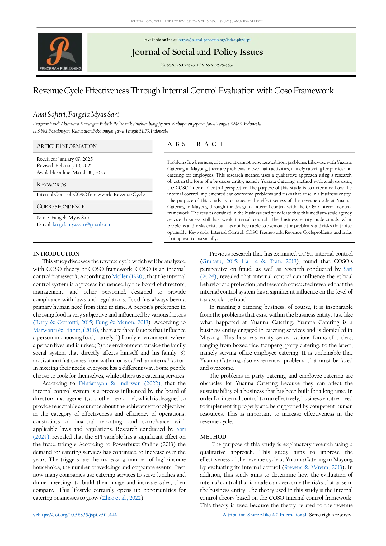 JURIS Revenue Cycle Effectiveness Through Internal Control Evaluation with Coso Framework
