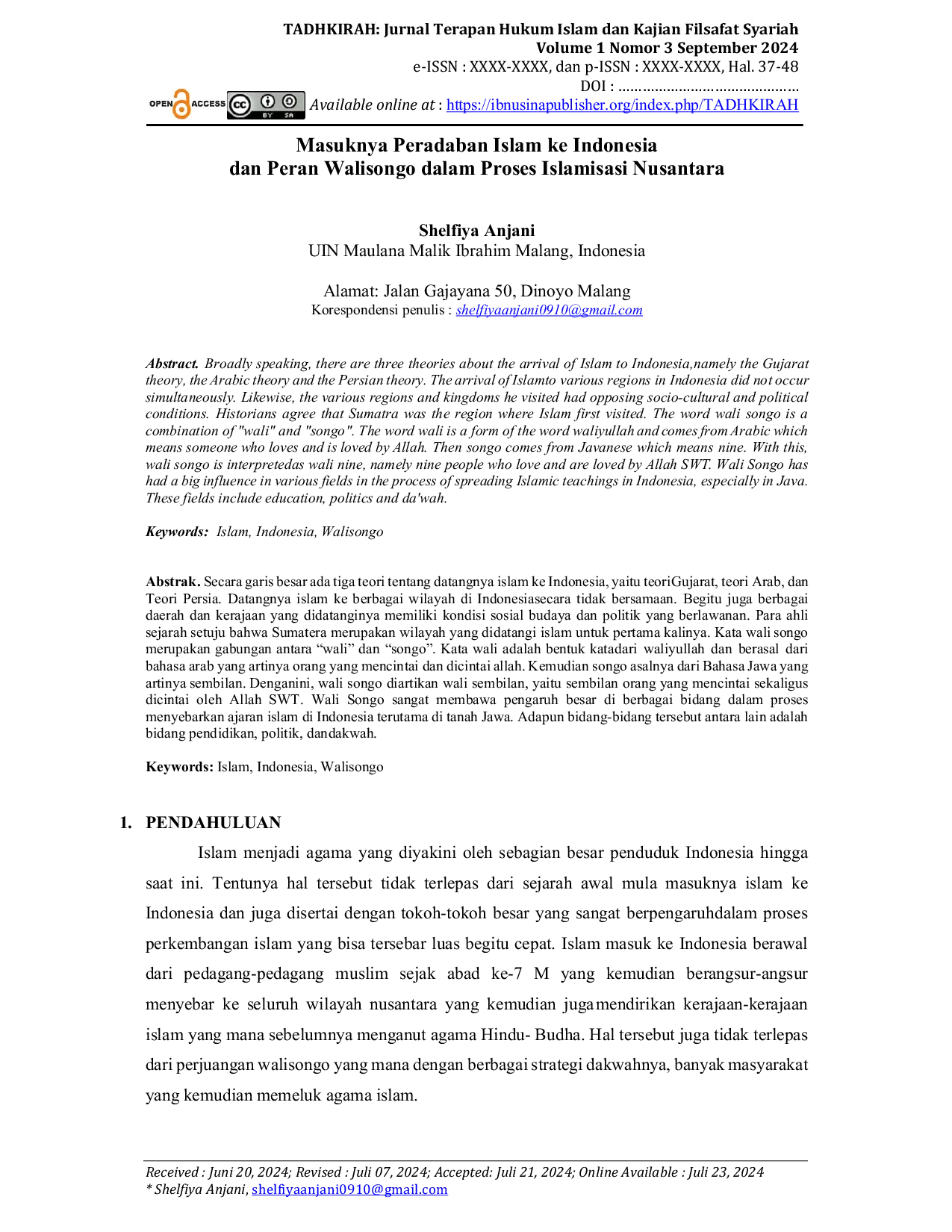 JURIS Masuknya Peradaban Islam ke Indonesia dan Peran Walisongo dalam Proses Islamisasi Nusantara