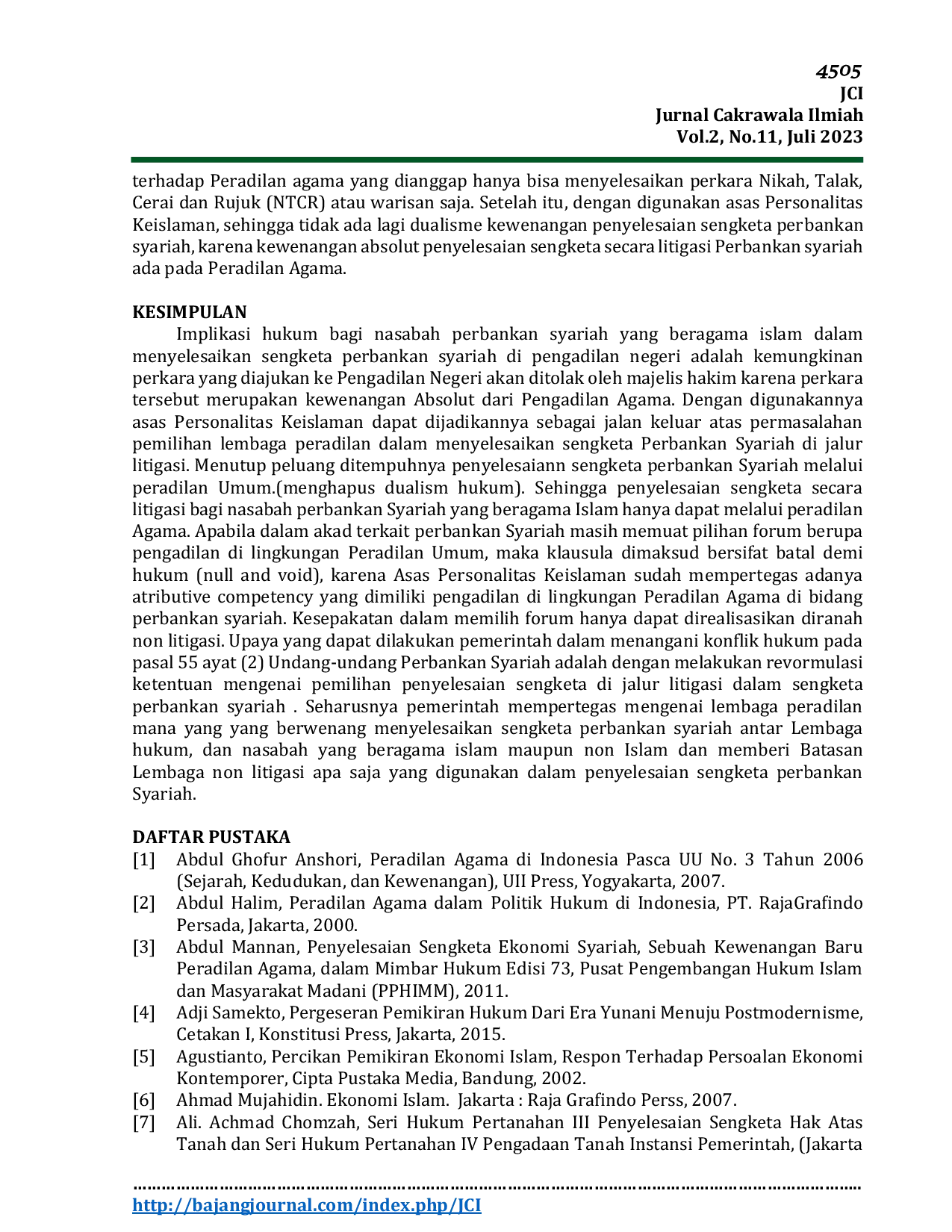 JURIS Akibat Hukum Bagi Nasabah Perbankan Syariah Yang Beragama Islam Dalam Menyelesaikan Sengketa Perbankan Syariah di Pengadilan Negeri