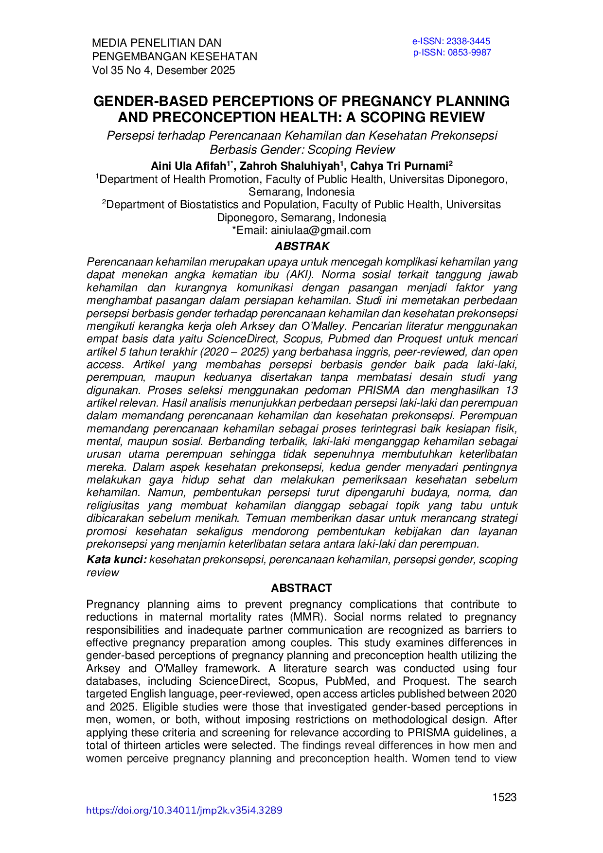 JURIS Gender Based Perceptions Of Pregnancy Planning And Preconception Health A Scoping Review