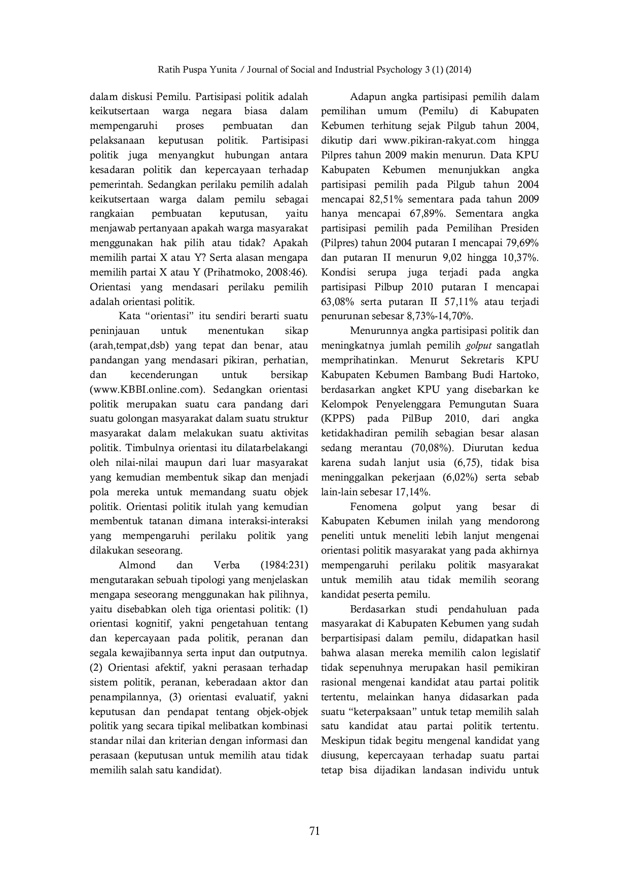 JURIS Orientasi Politik Pemilih Pada Pemilu Legislatif Tahun 2014