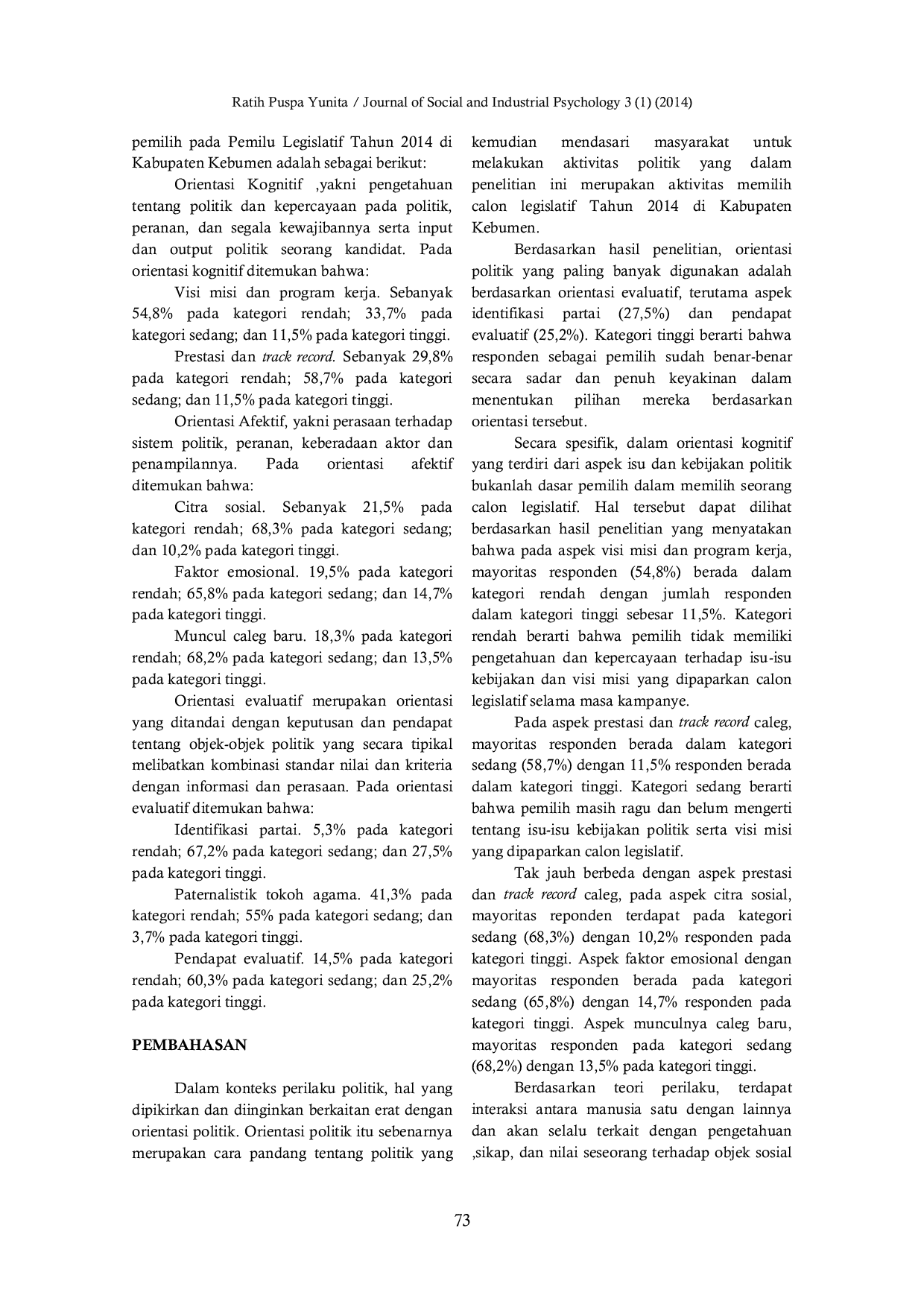 JURIS Orientasi Politik Pemilih Pada Pemilu Legislatif Tahun 2014