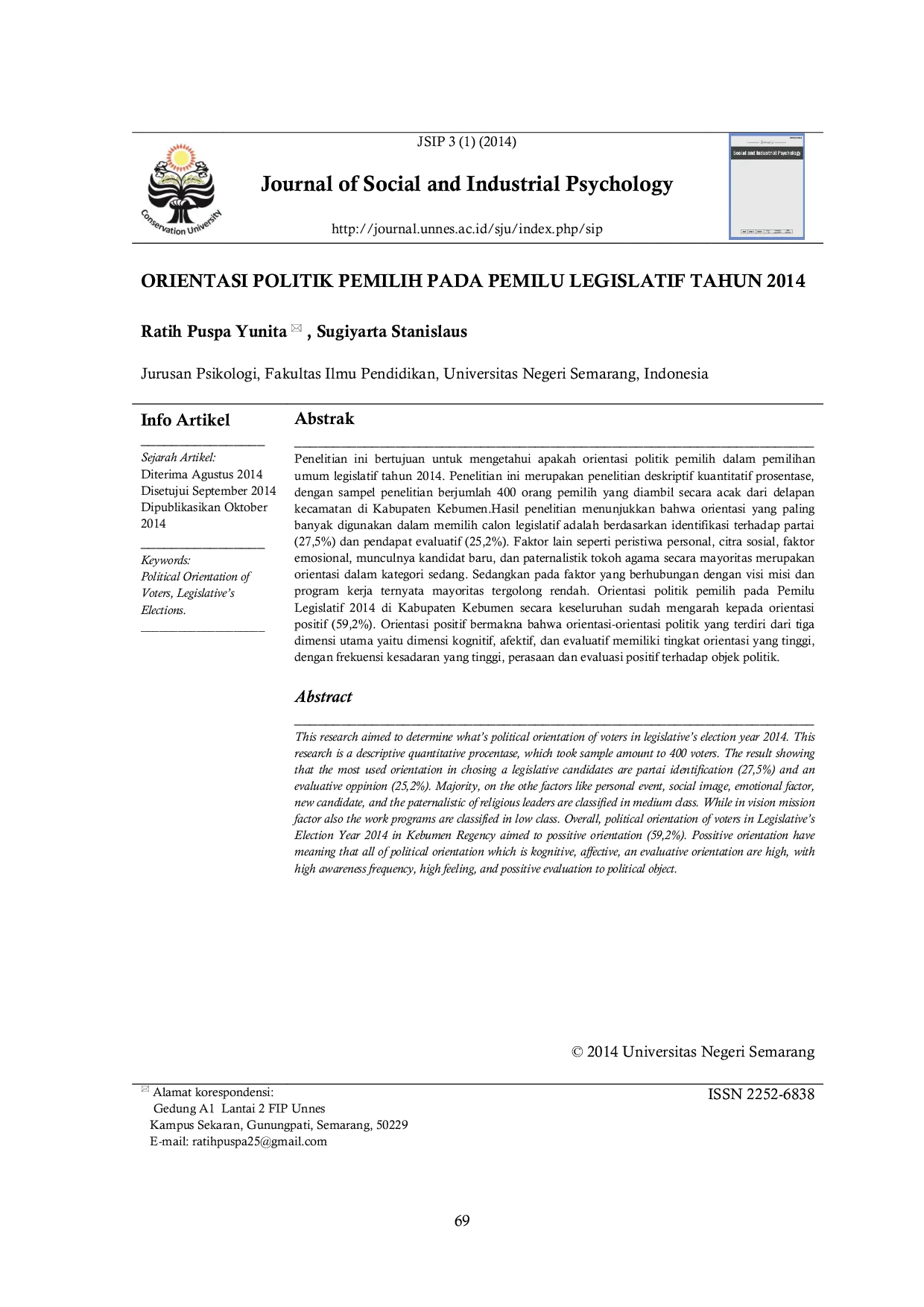 JURIS Orientasi Politik Pemilih Pada Pemilu Legislatif Tahun 2014