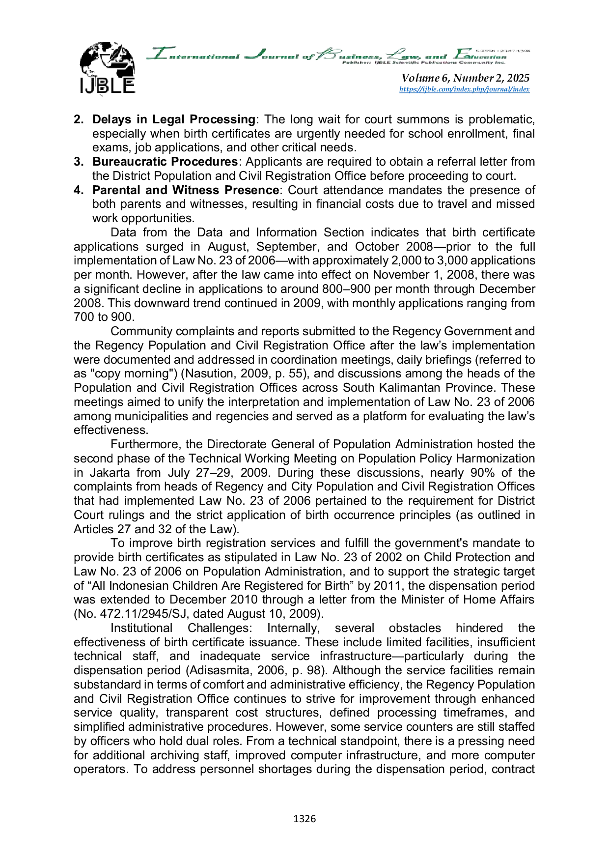 JURIS The Role of Birth Certificates in the Population Administration System for Children in Indonesia
