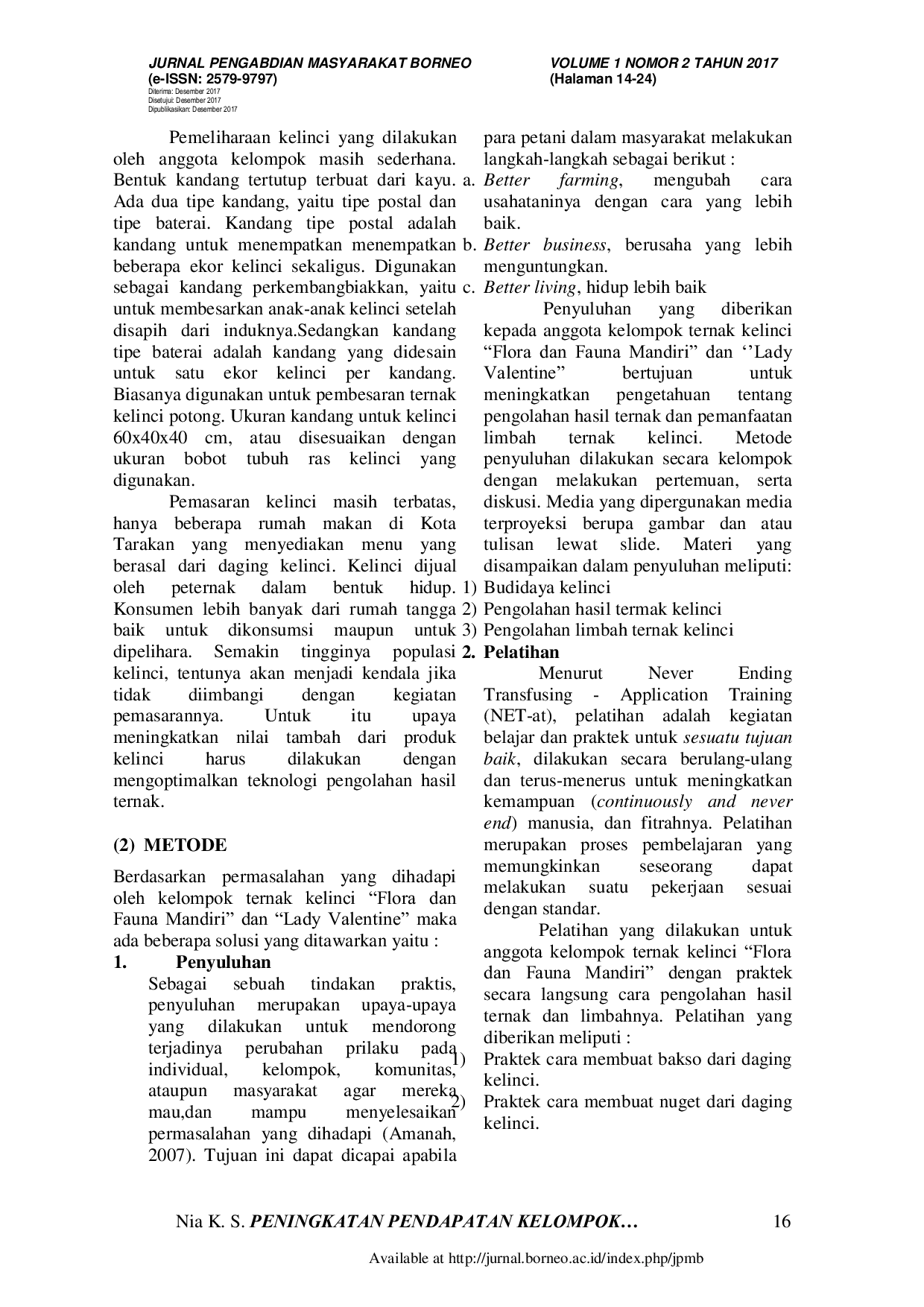 JURIS Peningkatan Pendapatan Kelompok Peternak Kelinci Melalui Nilai Tambah Produksi