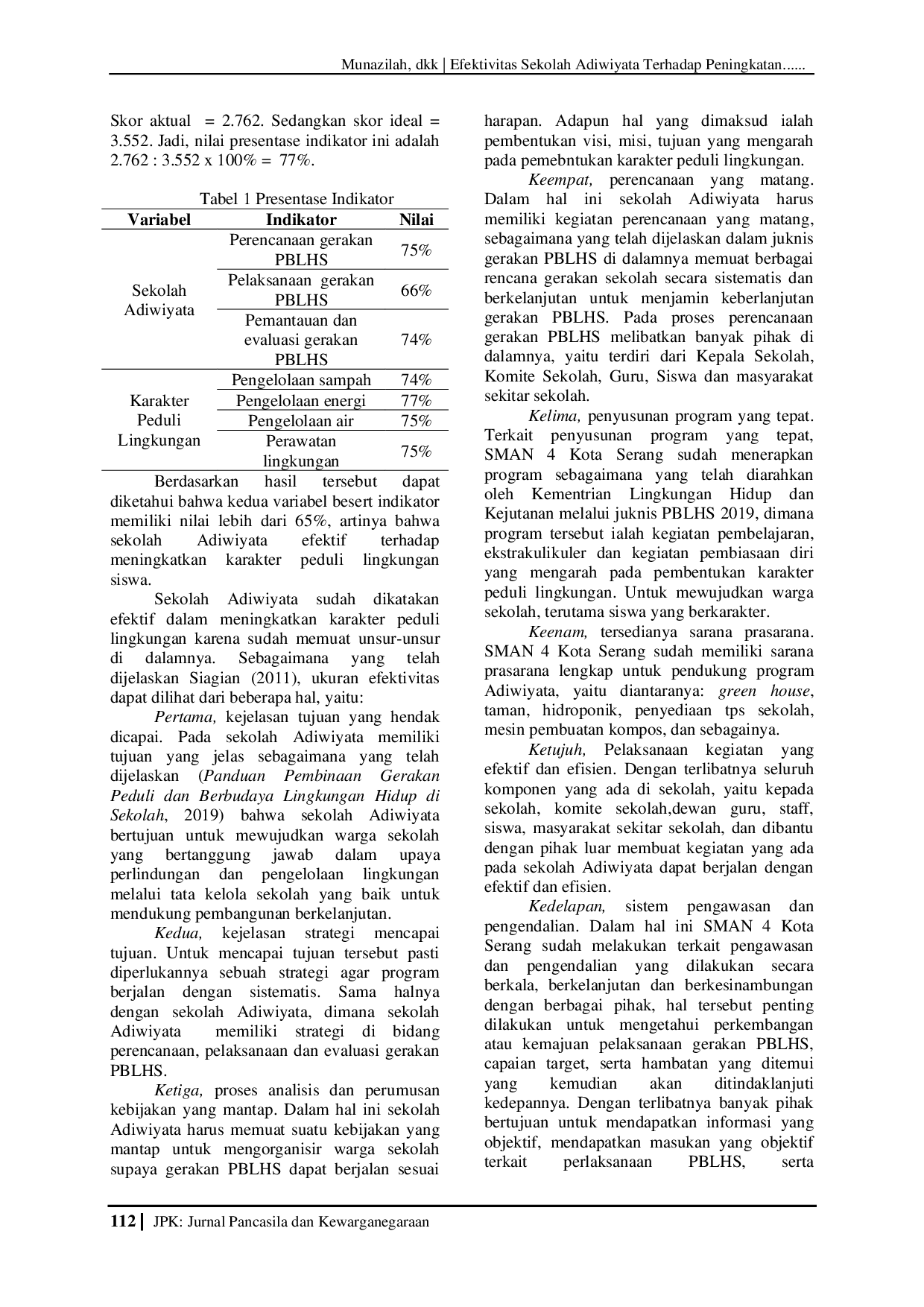 JURIS Efektivitas Sekolah Adiwiyata terhadap Peningkatan Karakter Peduli Lingkungan Siswa Studi deskriptif di SMAN 4 Kota Serang