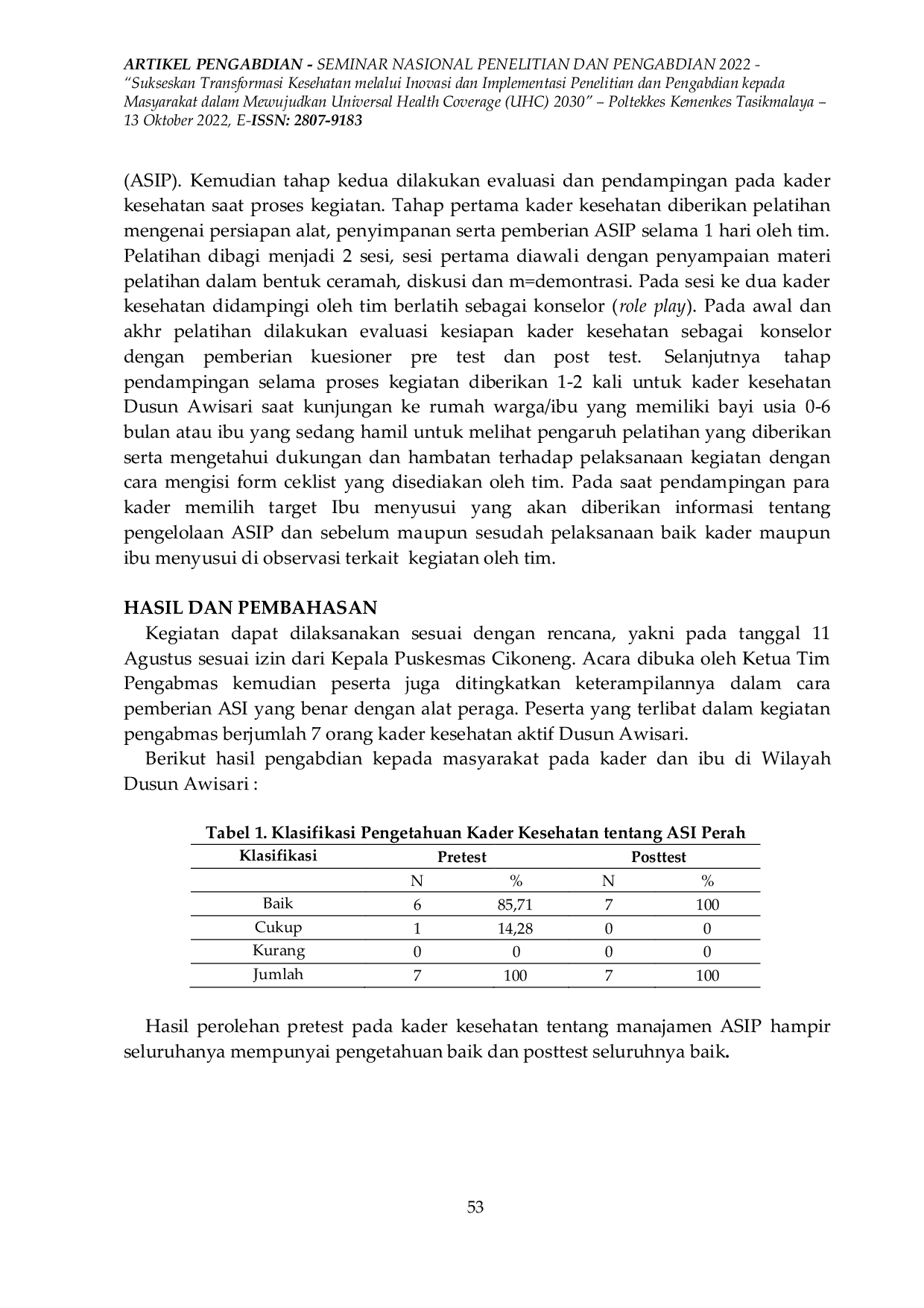 JURIS Pelatihan Kader Kesehatan Dalam Manajemen Air Susu Ibu Perah ASIP di Dusun Awisari Ciamis