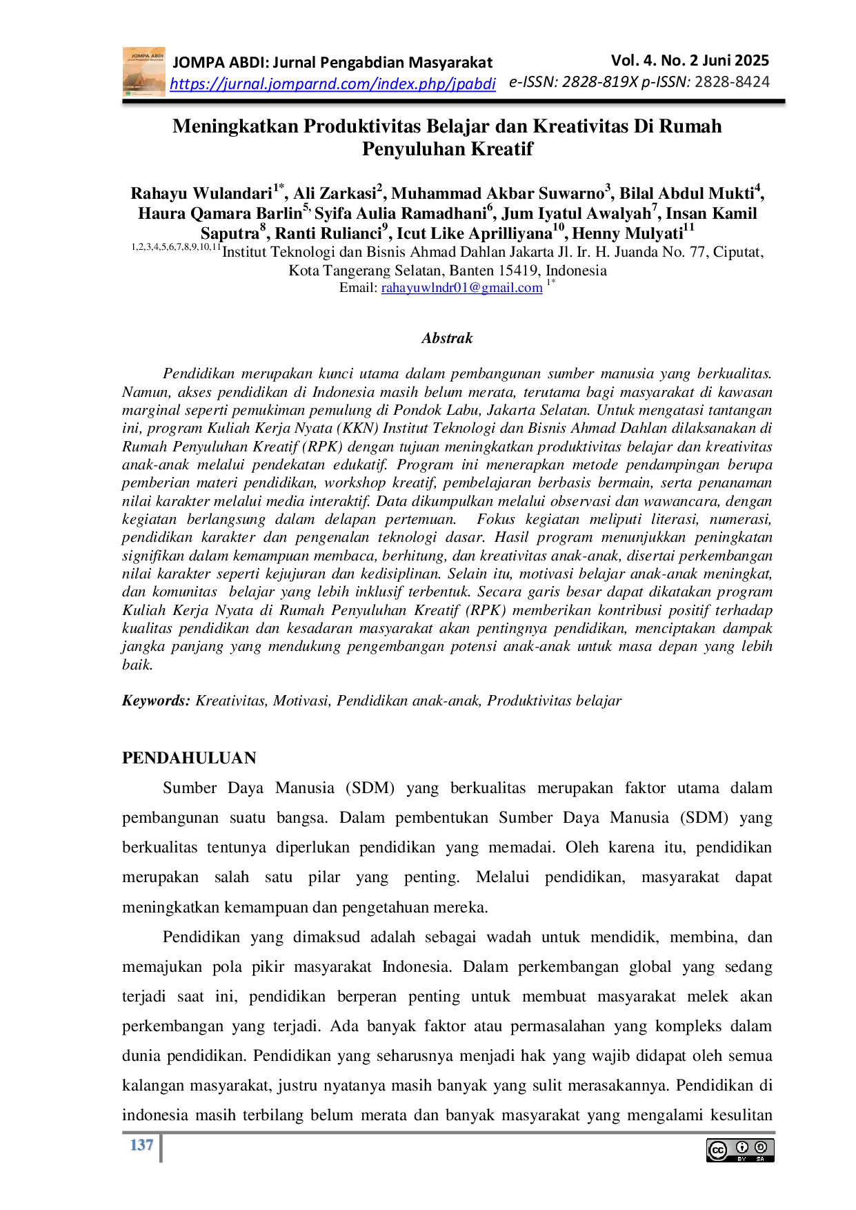 JURIS Meningkatkan Produktivitas Belajar dan Kreativitas Di Rumah Penyuluhan Kreatif