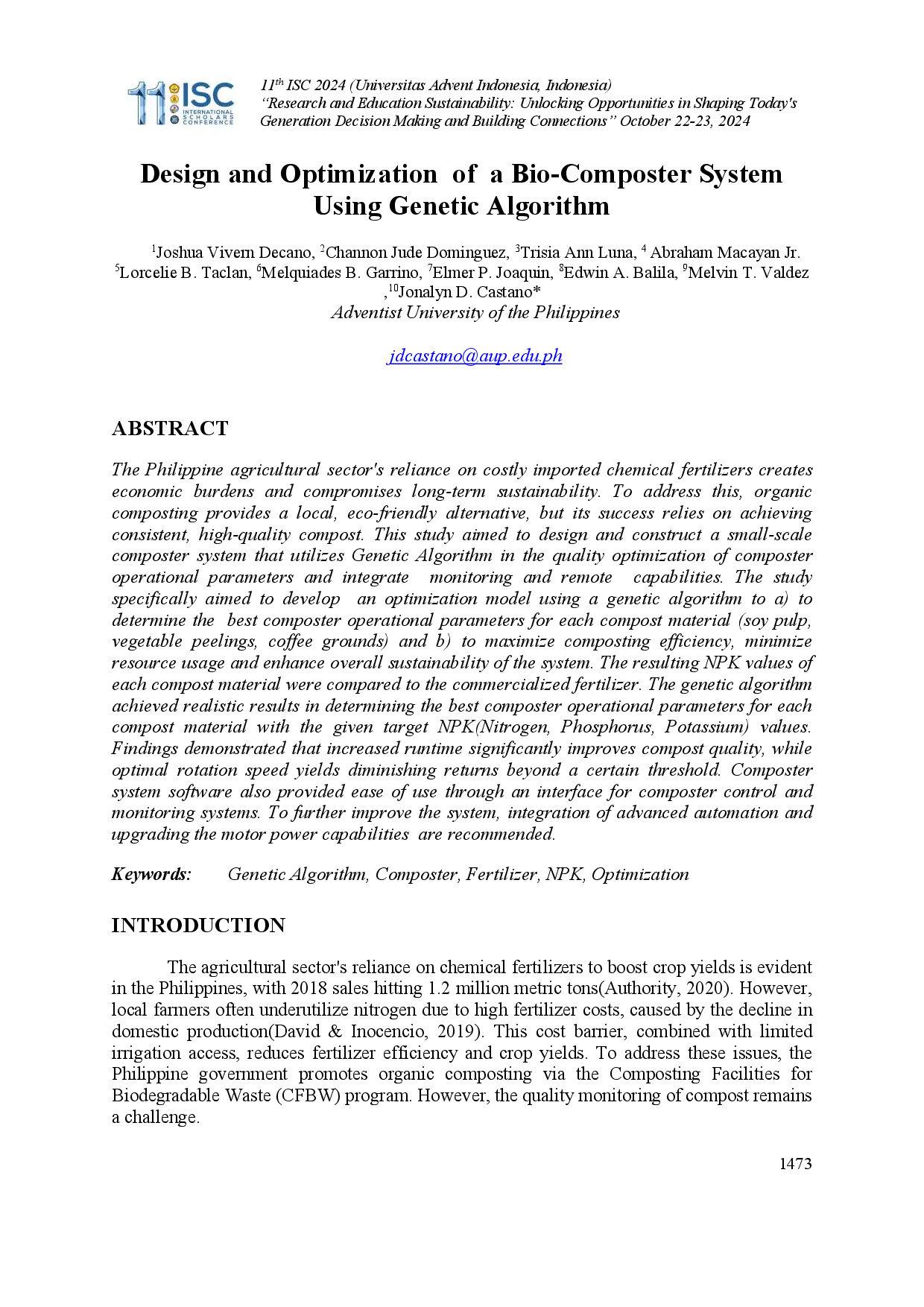 juris Design and Optimization of a Bio Composter System Using Genetic Algorithm