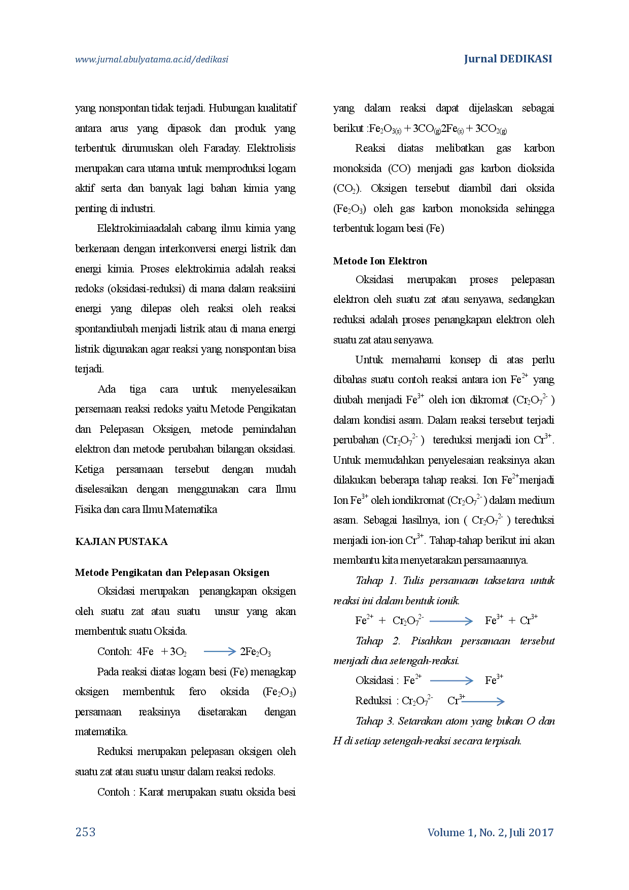juris Pendekatan Ilmu Fisika Dan Matematika Dalam Memahami Konsep Reaksi Oksidasi Reduksi Redoks