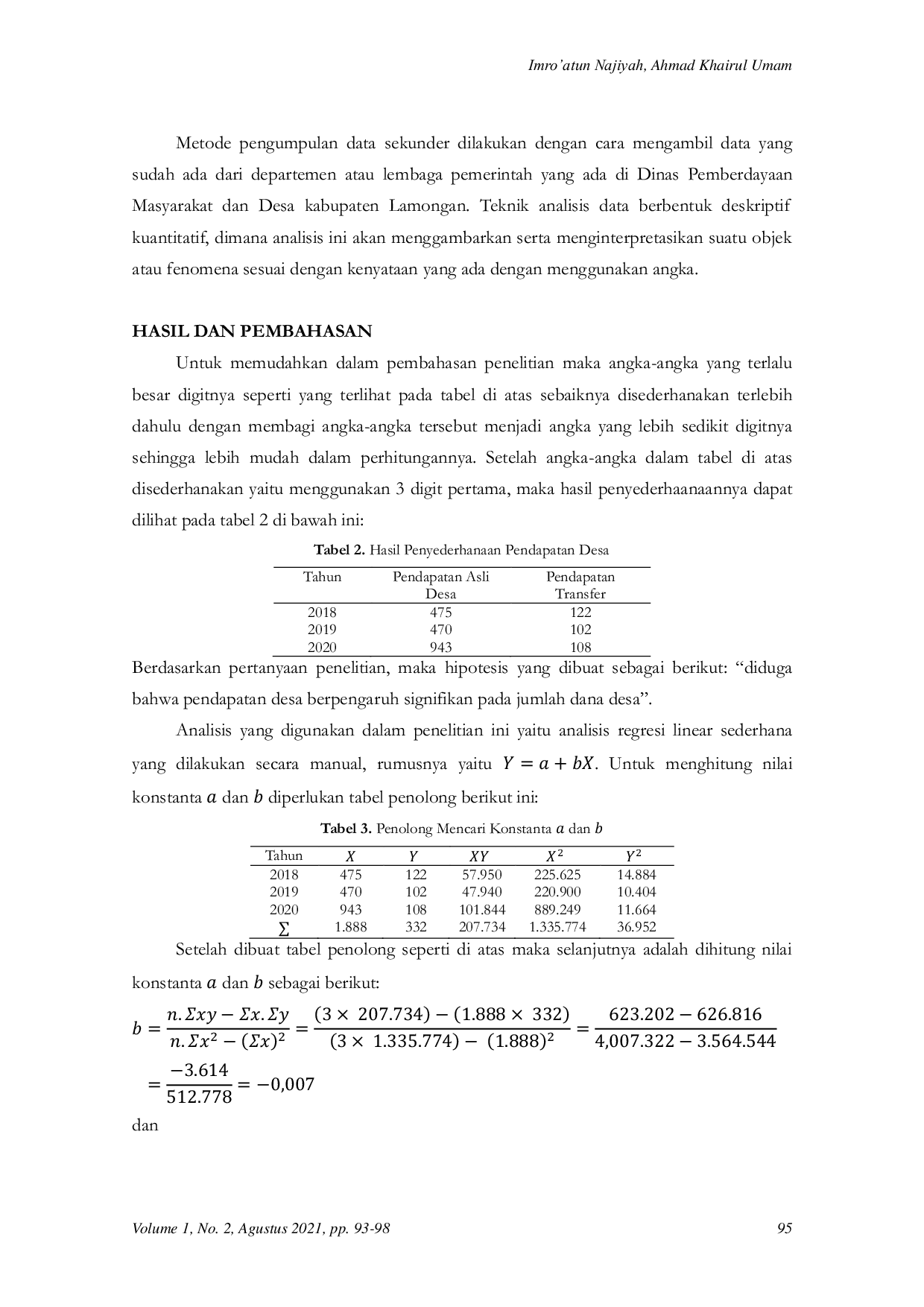 JURIS Analisis Jumlah Dana Desa Menggunakan Metode Regresi Linear Sederhana