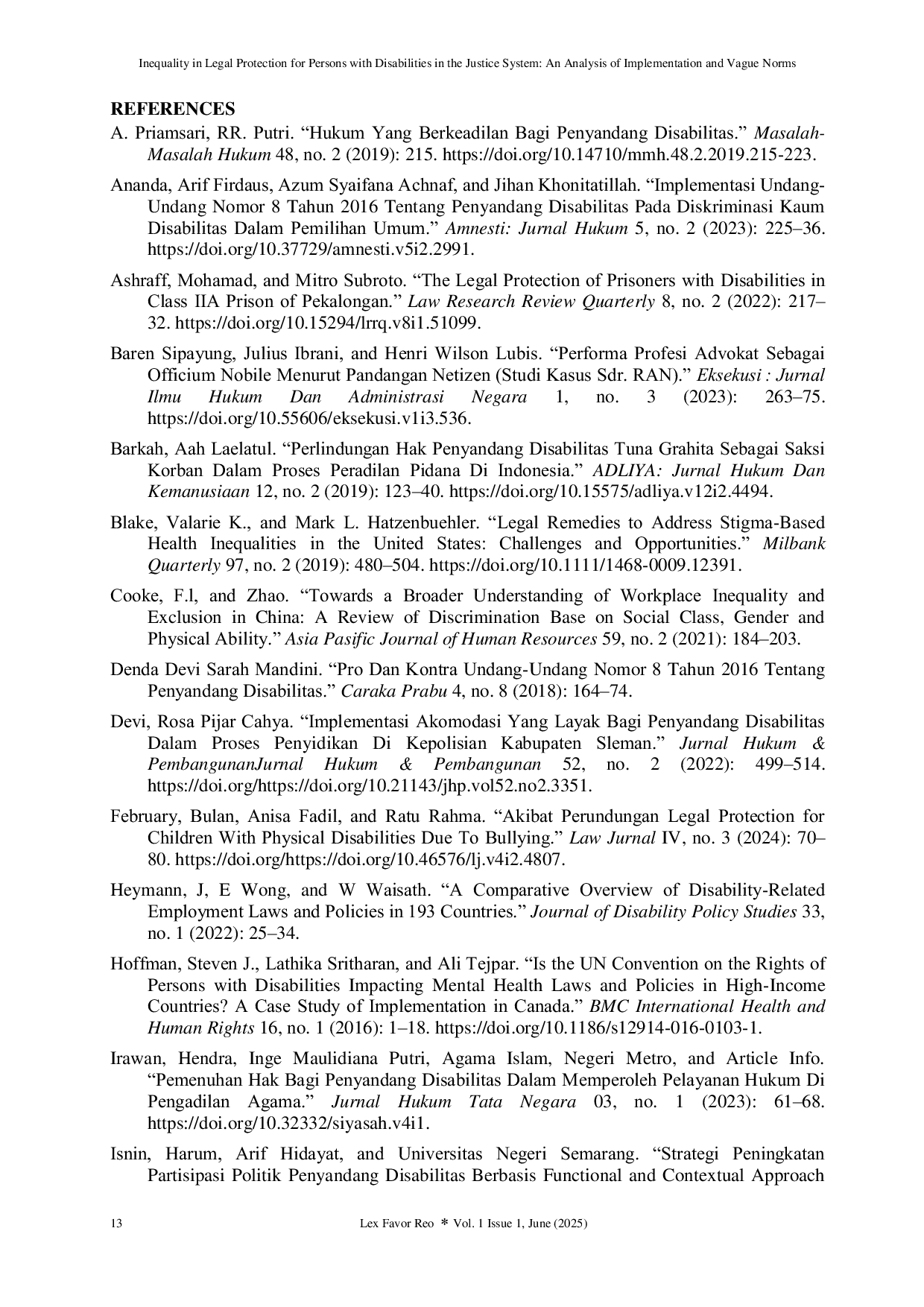 JURIS Inequality in Legal Protection for Persons with Disabilities in the Justice System An Analysis of Implementation and Vague Norms