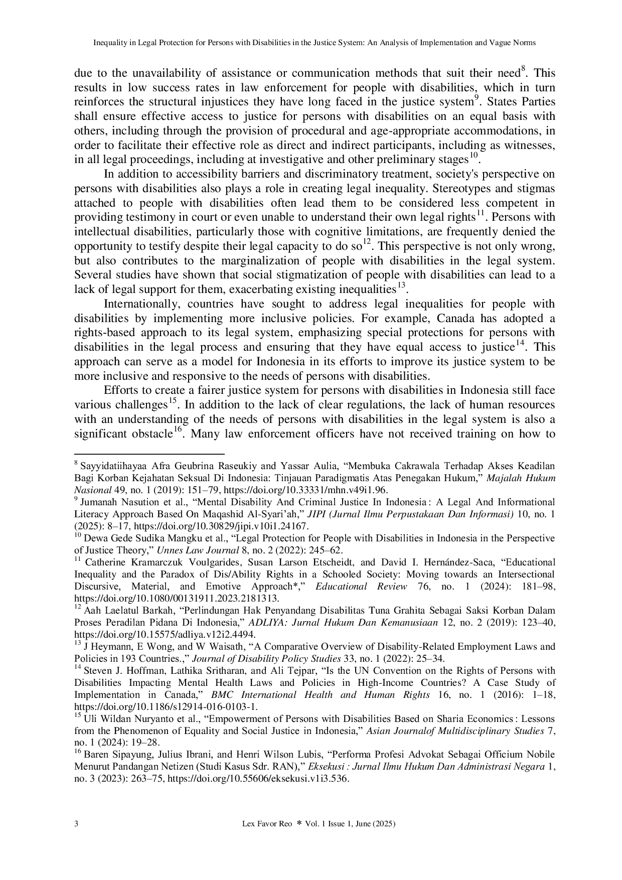 JURIS Inequality in Legal Protection for Persons with Disabilities in the Justice System An Analysis of Implementation and Vague Norms