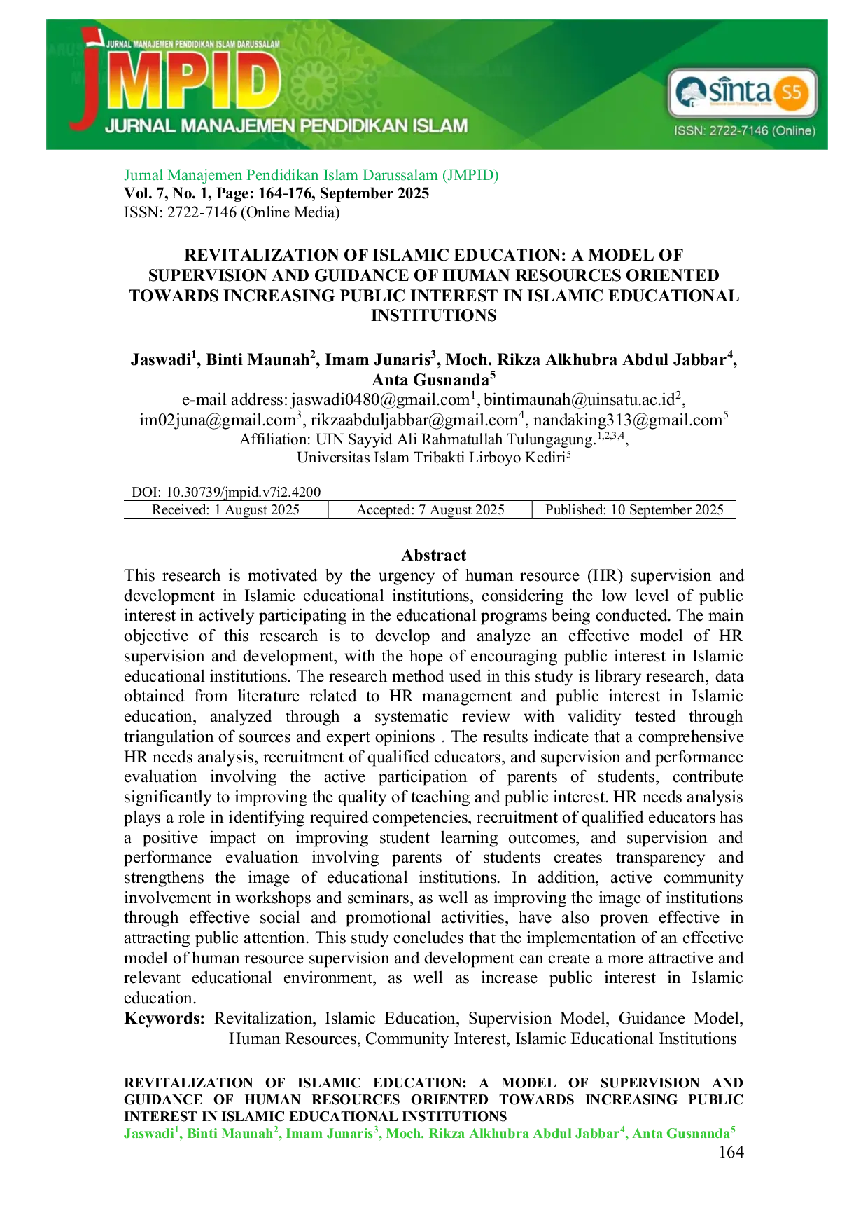 JURIS Revitalization Of Islamic Education A Model Of Supervision And Guidance Of Human Resources Oriented Towards Increasing Public Interest In Islamic Educational Institutions