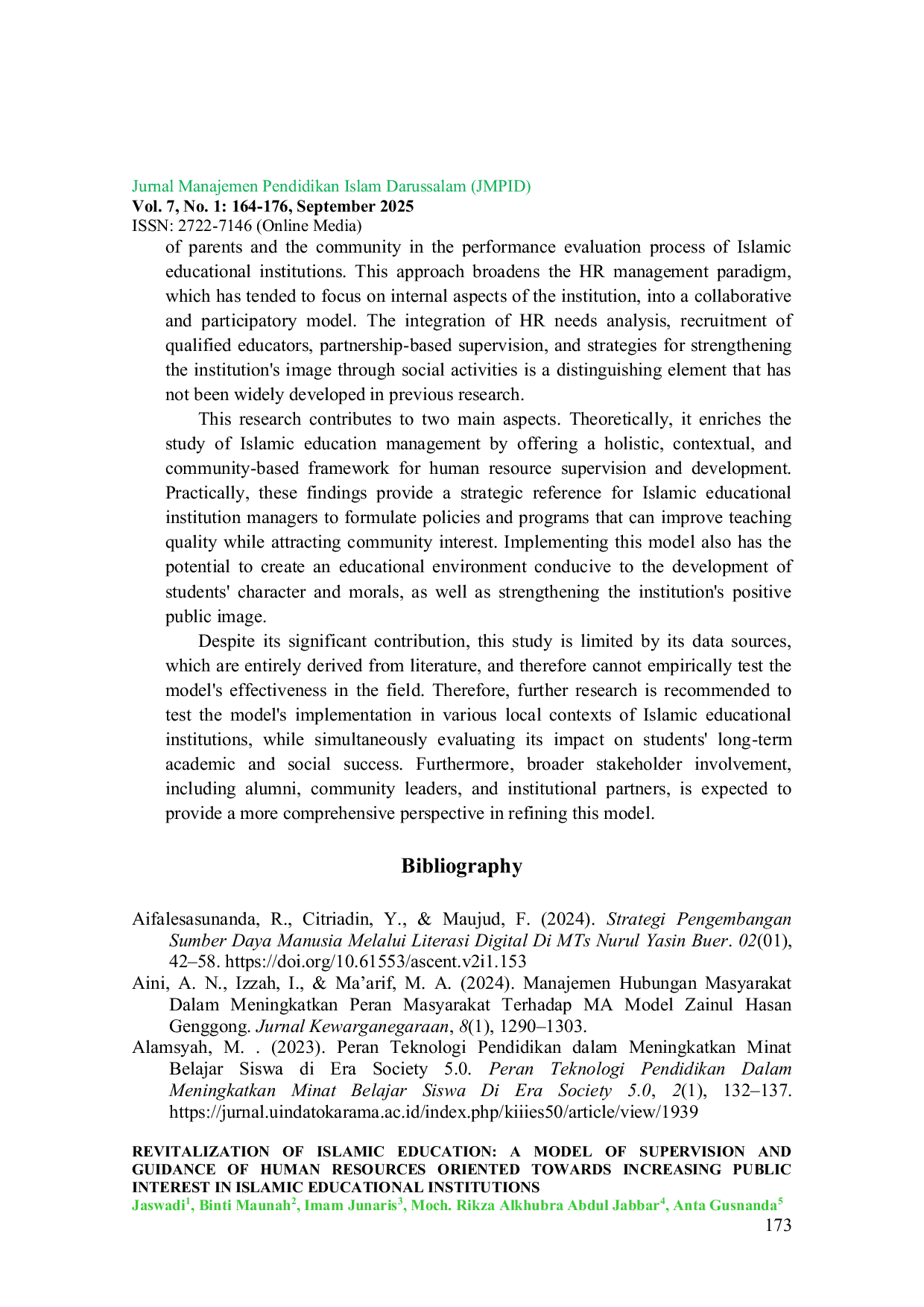JURIS Revitalization Of Islamic Education A Model Of Supervision And Guidance Of Human Resources Oriented Towards Increasing Public Interest In Islamic Educational Institutions