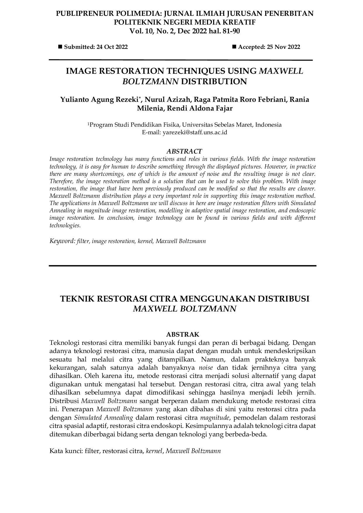 JURIS Image Restoration Techniques Using Maxwell Boltzmann Distribution