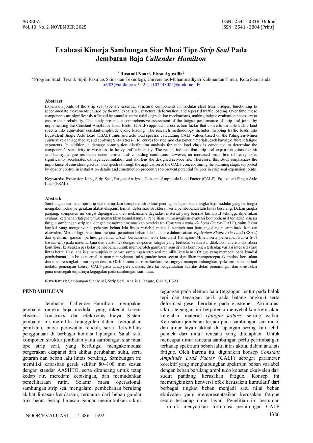 JURIS Evaluasi Kinerja Sambungan Siar Muai Tipe Strip Seal Pada Jembatan Baja Callender Hamilton