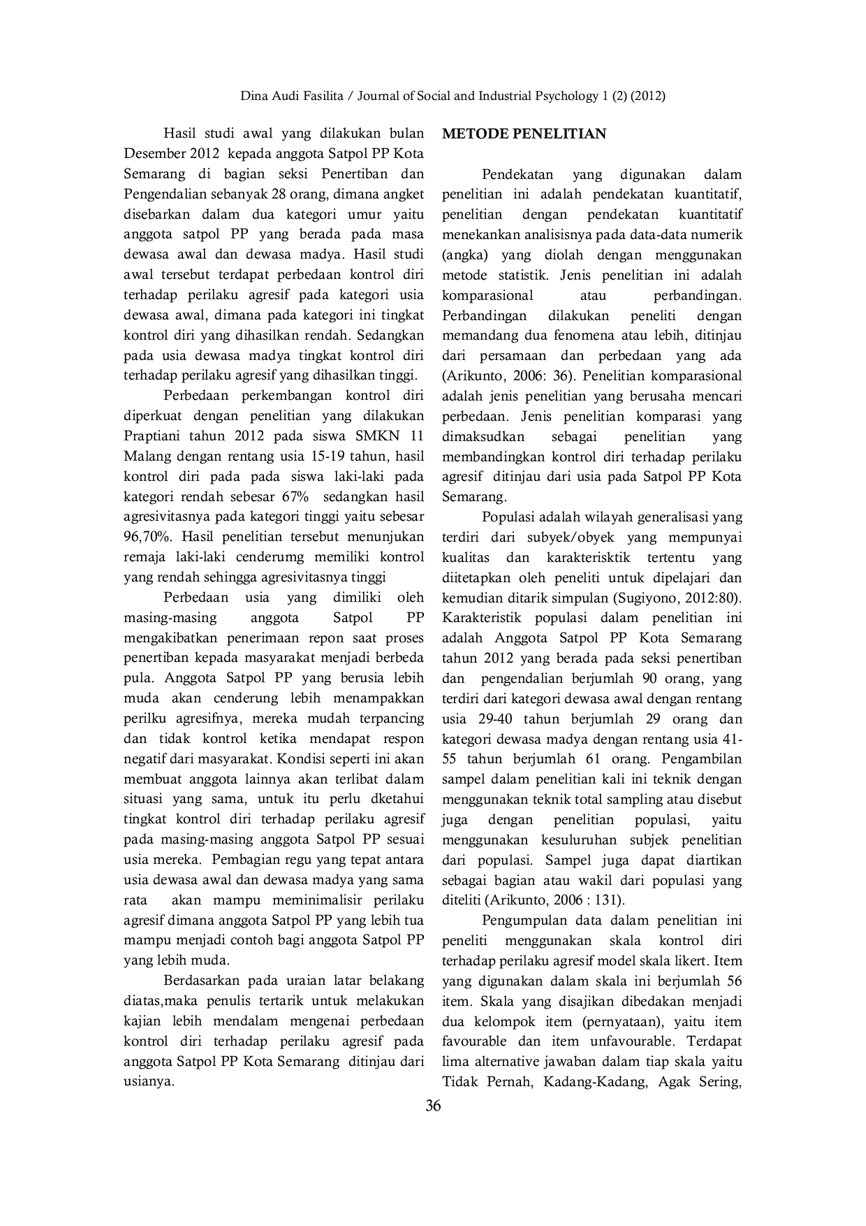 JURIS Kontrol Diri Terhadap Perilaku Agresif Ditinjau Dari Usia Satpol PP Kota Semarang