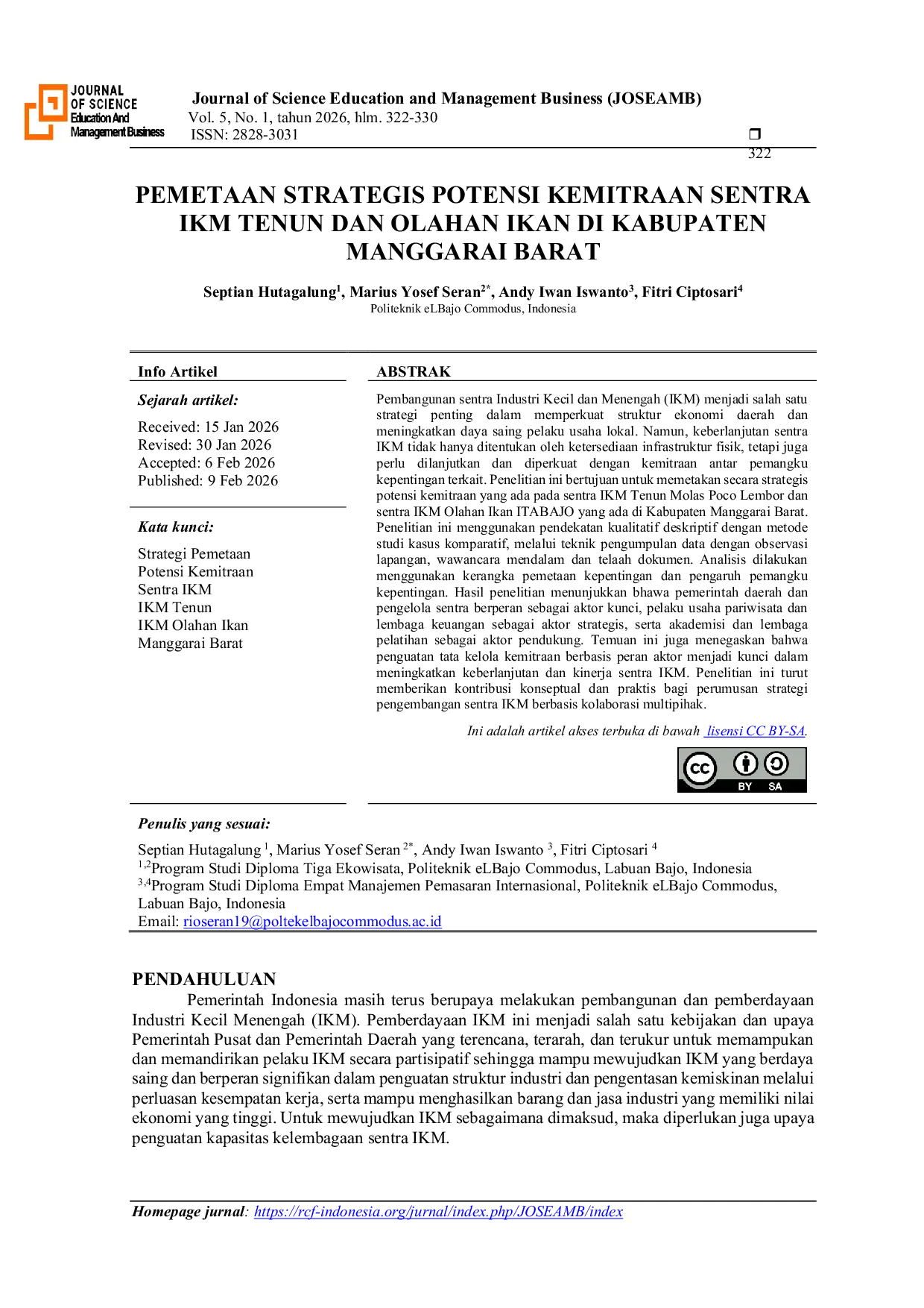 JURIS Pemetaan Strategis Potensi Kemitraan Sentra IKM Tenun dan Olahan Ikan di Kabupaten Manggarai Barat