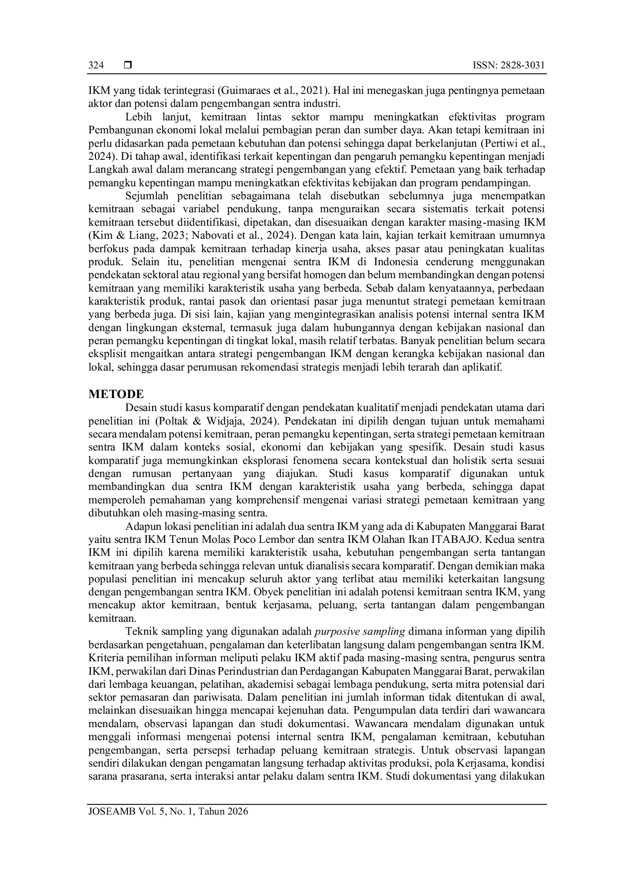 JURIS Pemetaan Strategis Potensi Kemitraan Sentra IKM Tenun dan Olahan Ikan di Kabupaten Manggarai Barat