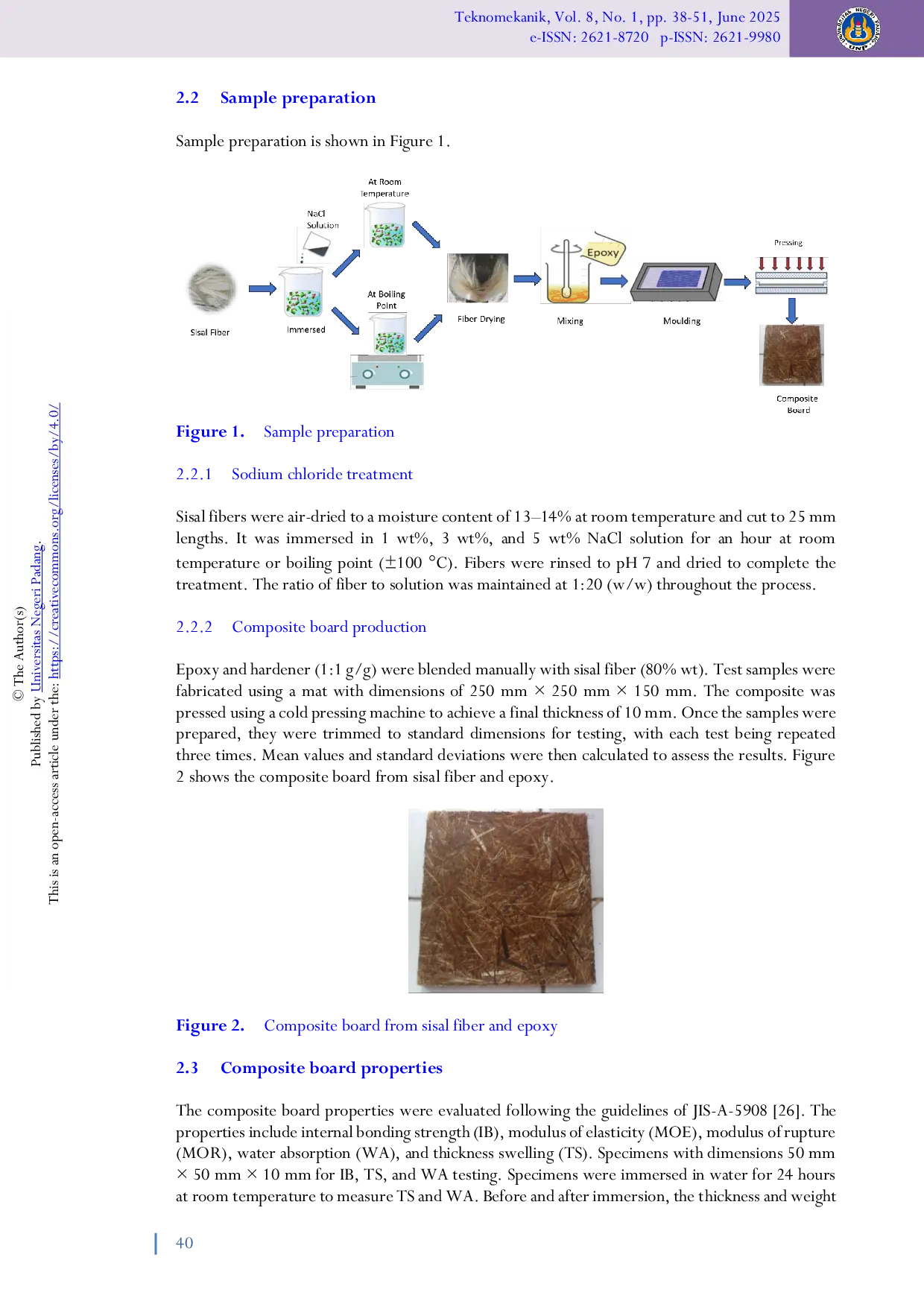 JURIS Characteristics of sisal epoxy composite boards with sodium chloride treated fibers at different treatment temperatures