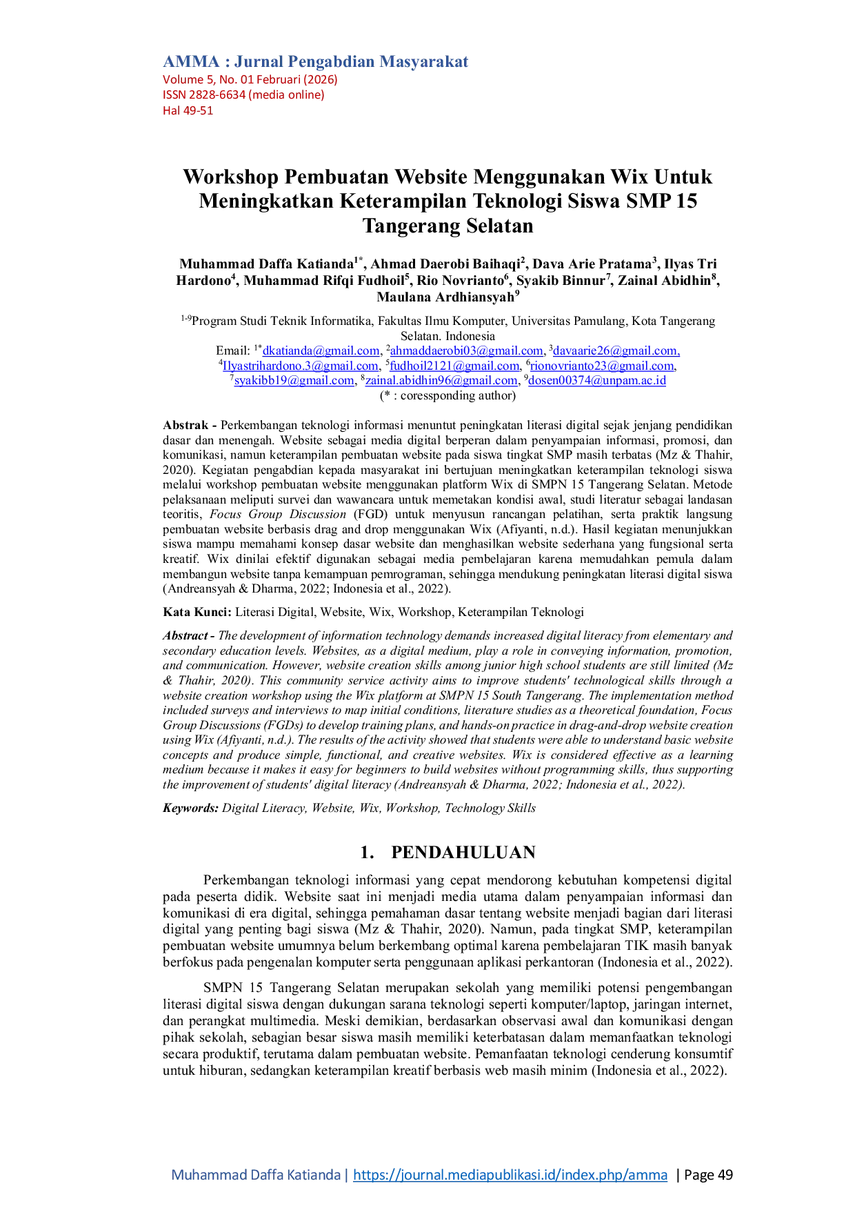 JURIS Workshop Pembuatan Website Menggunakan Wix Untuk Meningkatkan Keterampilan Teknologi Siswa Smp 15 Tangerang Selatan