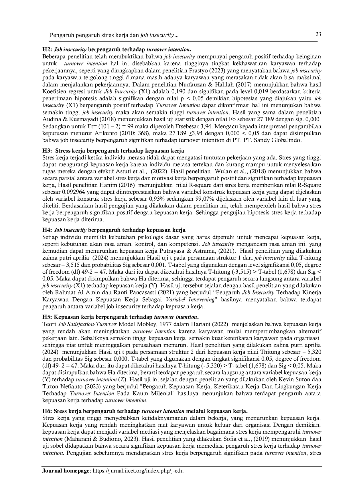 JURIS Pengaruh stres kerja dan job insecurity terhadap turnover intention dengan kepuasan kerja sebagai variable intervening