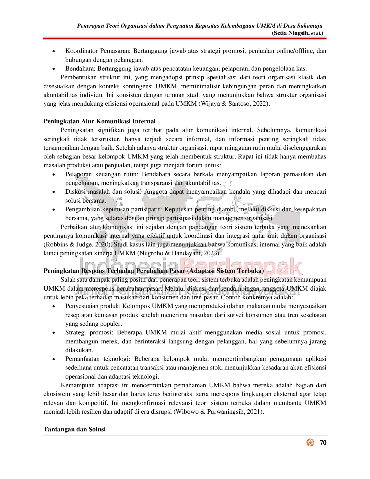 JURIS Penerapan Teori Organisasi dalam Penguatan Kapasitas Kelembagaan UMKM di Desa Sukamaju