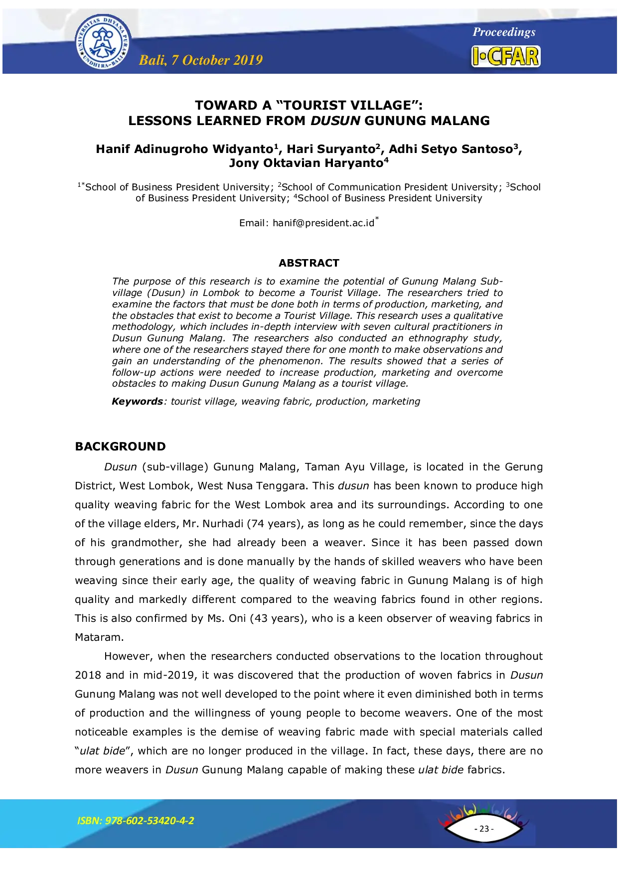 JURIS Toward a Tourist Village Lessons Learned from Dusun Gunung Malang