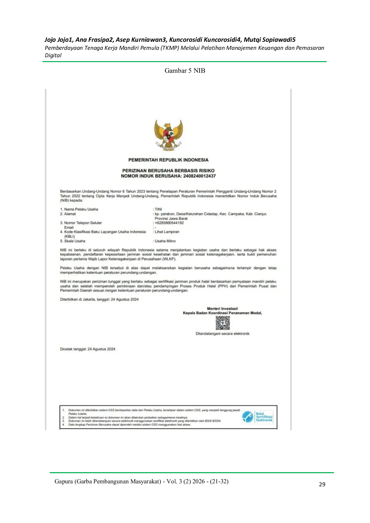 JURIS Pemberdayaan Tenaga Kerja Mandiri Pemula Tkmp Melalui Pelatihan Manajemen Keuangan dan Pemasaran Digital