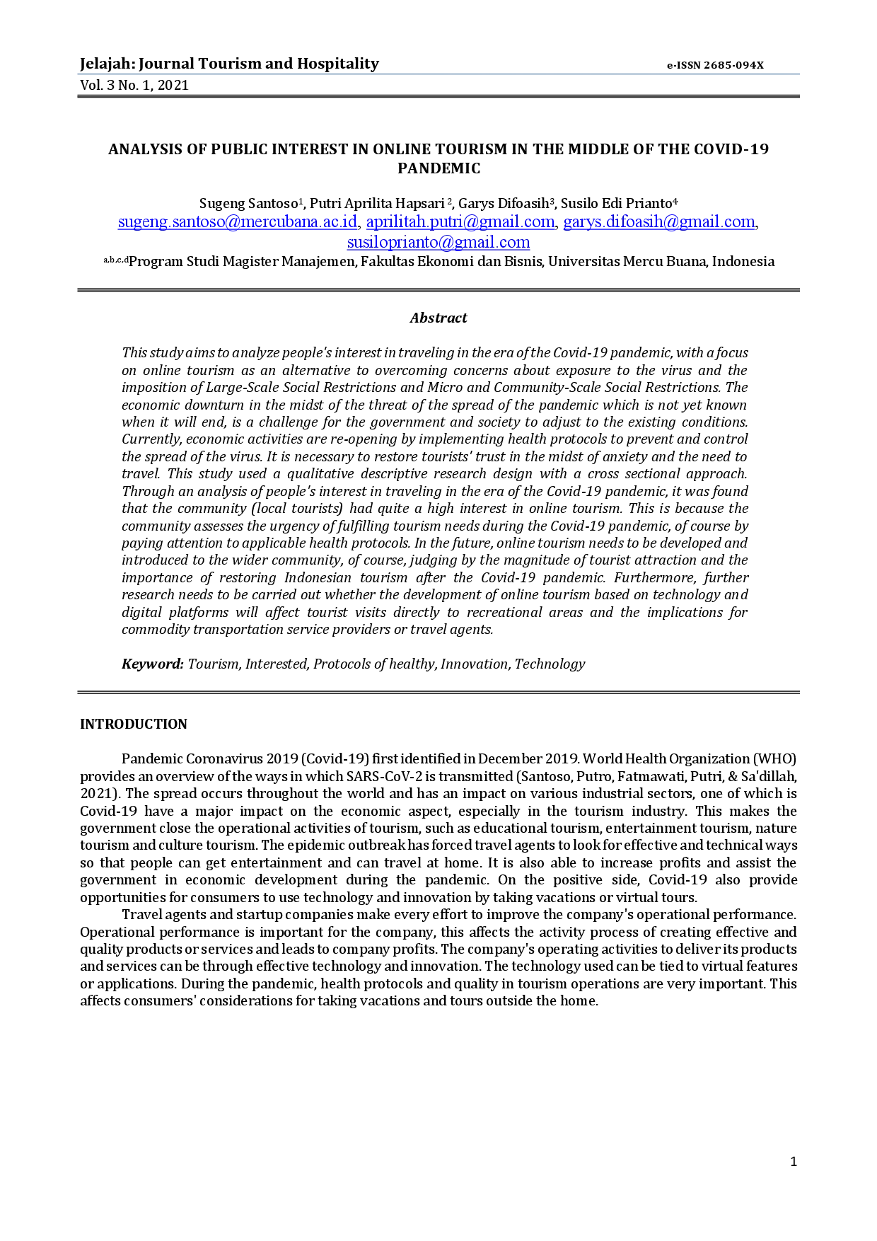 juris Analysis Of Public Interest In Online Tourism In The Middle Of The Covid 19 Pandemic