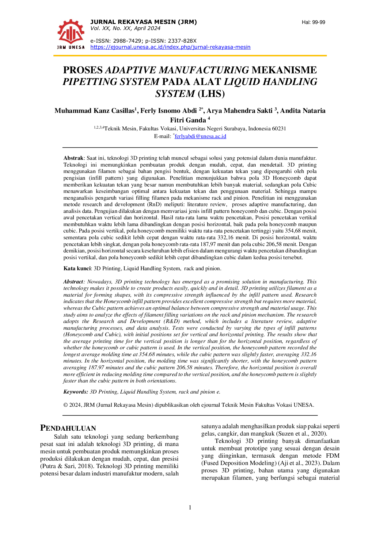 JURIS Proses Adaptive Manufacturing Mekanisme Pipetting System pada Alat Liquid Handling System LHS