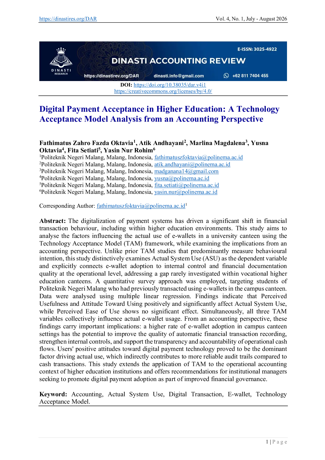 JURIS Digital Payment Acceptance in Higher Education A Technology Acceptance Model Analysis from an Accounting Perspective