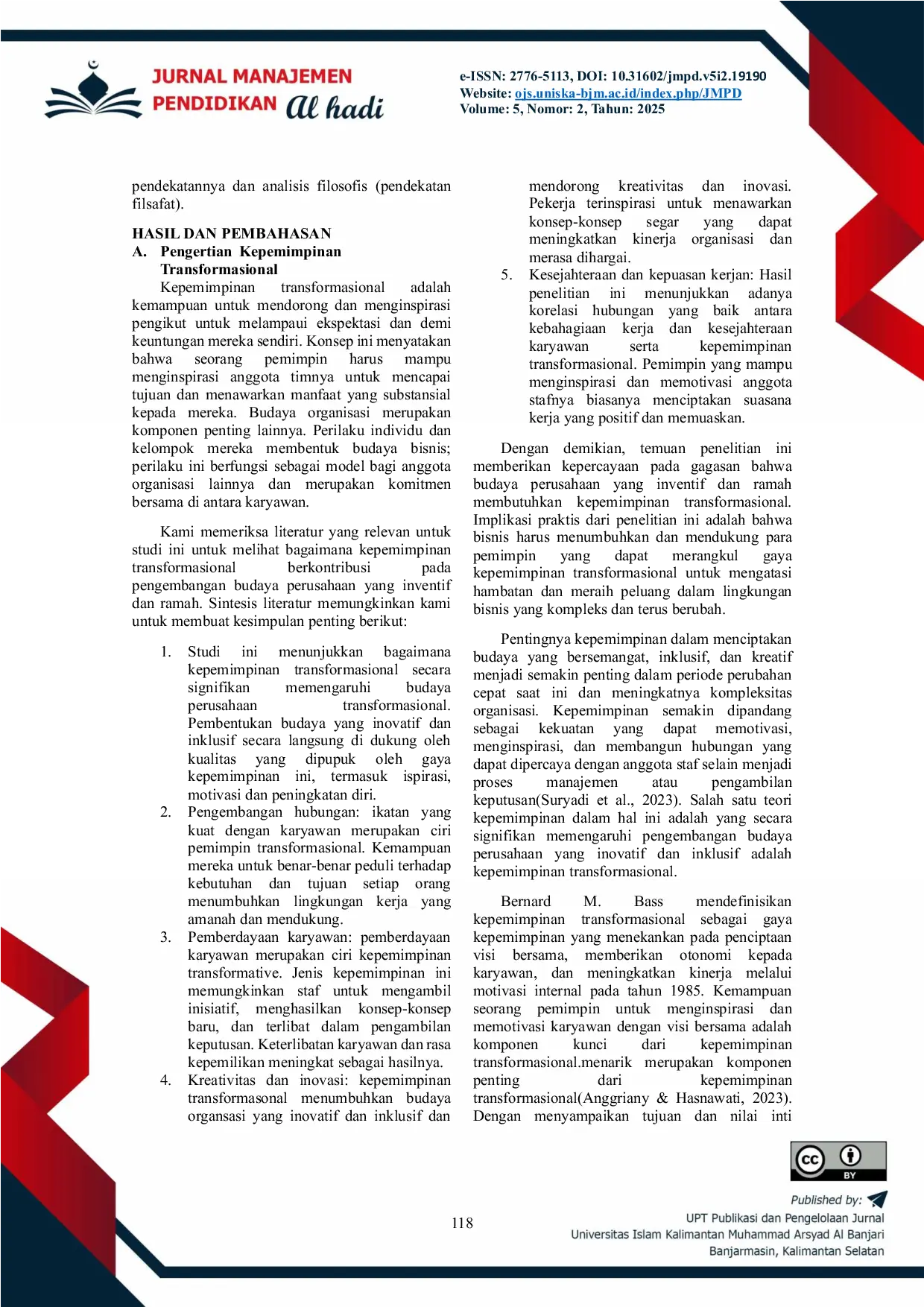 JURIS Kepemimpinan Transformasional Dalam Membangun Budaya Organisasi Yang Inklusif Dan Inovatif