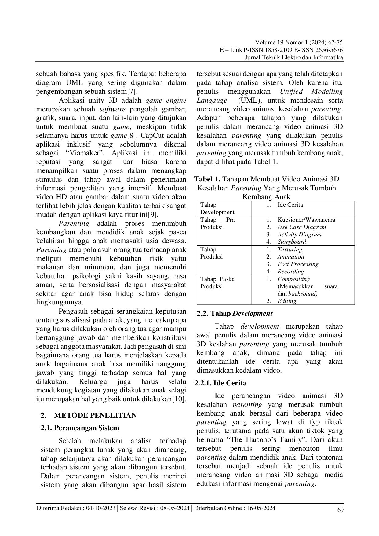 JURIS Merancang Video Animasi 3D Kesalahan Parenting yang Merusak Tumbuh Kembang Anak Menggunakan Unity 3D