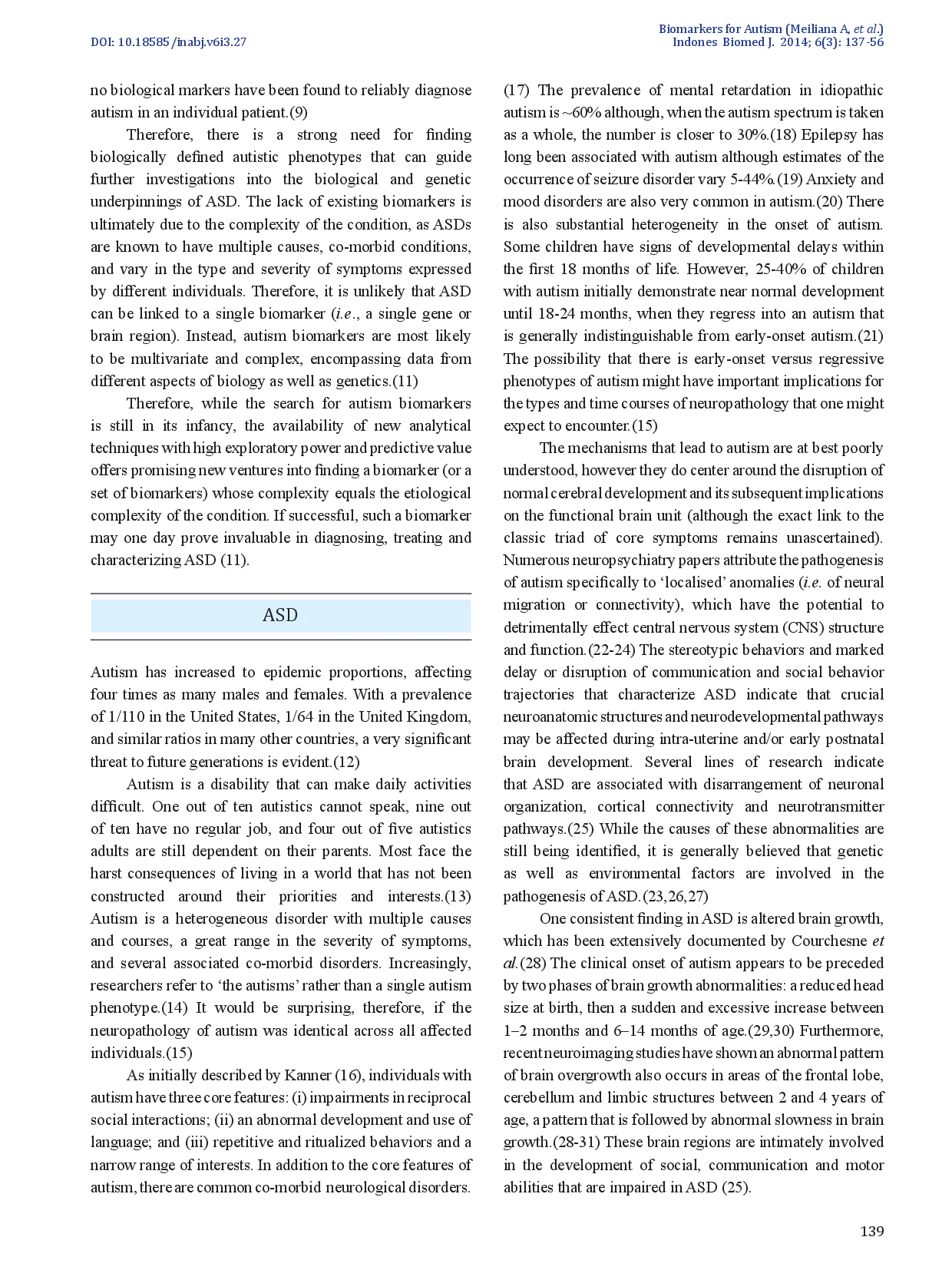 juris Potential Biomarkers for Diagnosis and Screening of Autism Spectrum Disorders