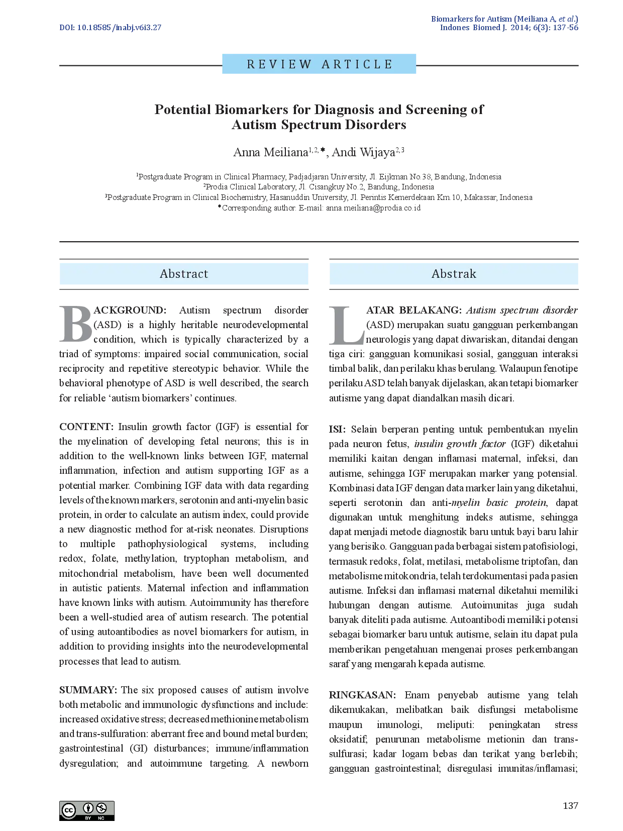 juris Potential Biomarkers for Diagnosis and Screening of Autism Spectrum Disorders
