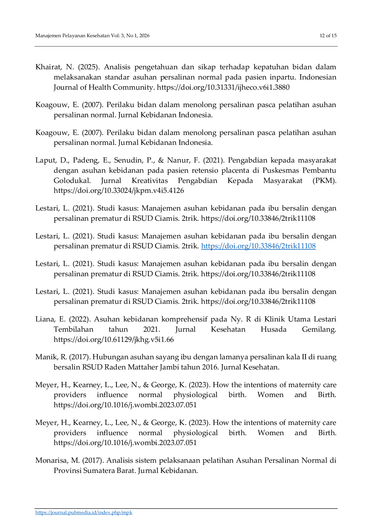 JURIS Principles of Normal Childbirth Care in Obstetrics and Gynecology Literature
