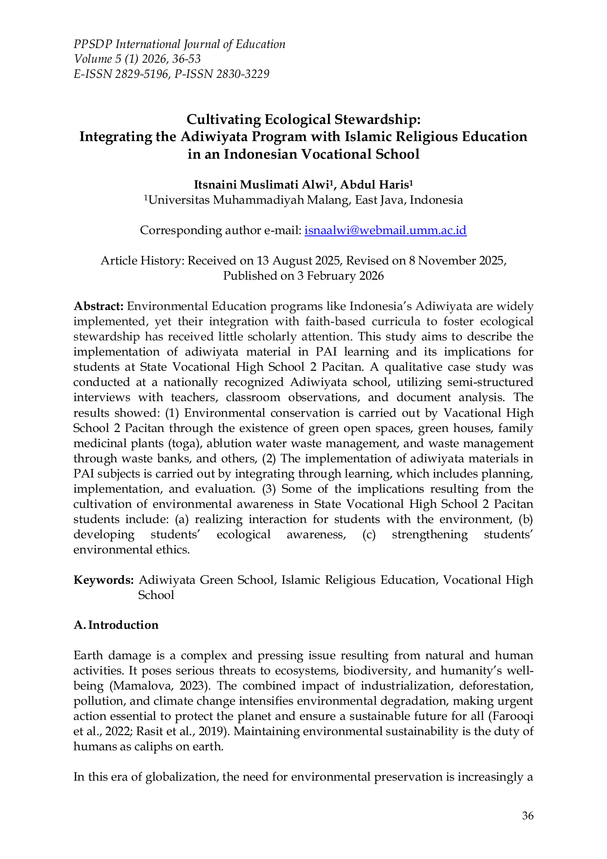 JURIS Cultivating Ecological Stewardship Integrating the Adiwiyata Program with Islamic Religious Education in an Indonesian Vocational School