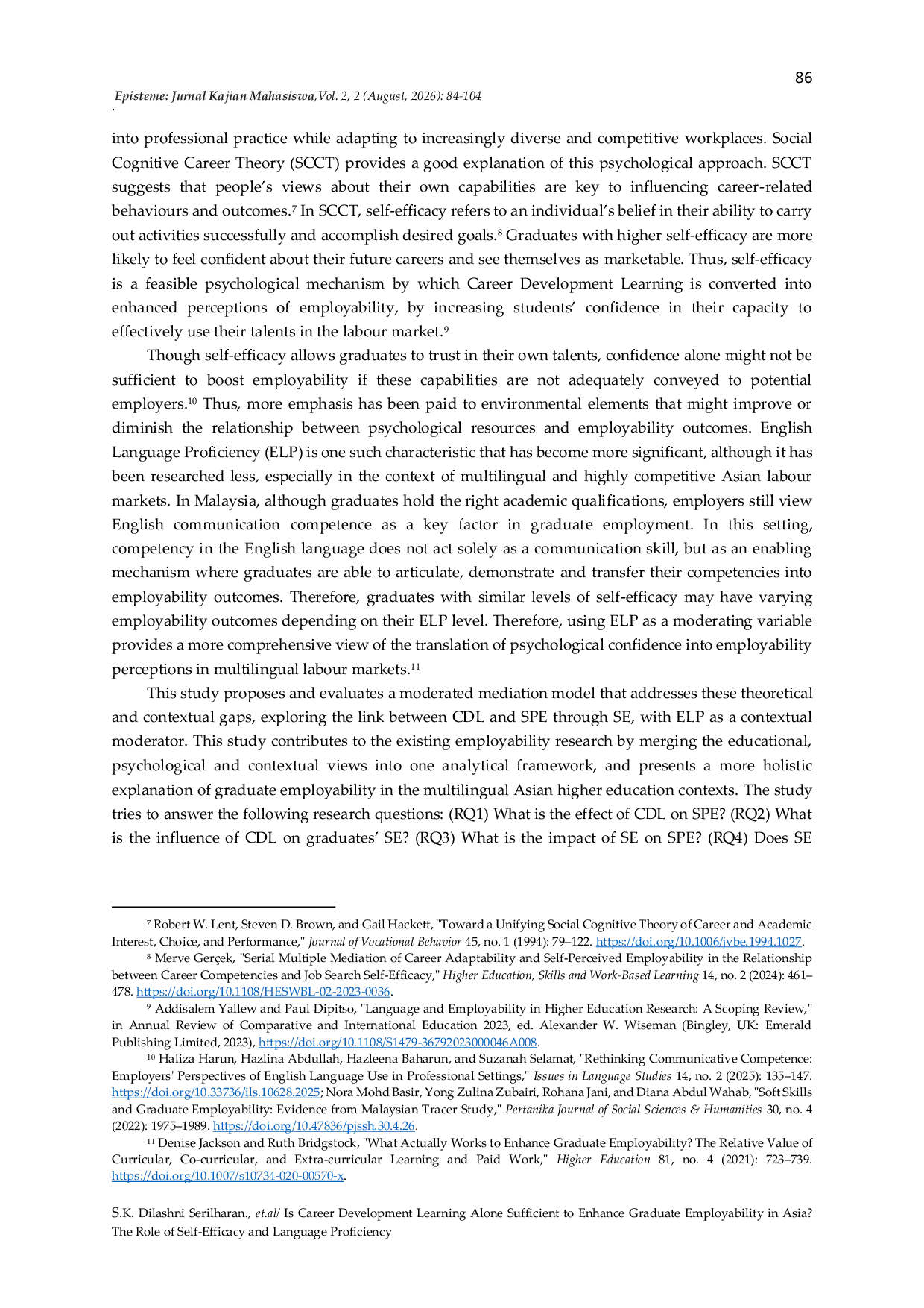 JURIS Is Career Development Learning Alone Sufficient to Enhance Graduate Employability in Asia The Role of Self Efficacy and Language Proficiency