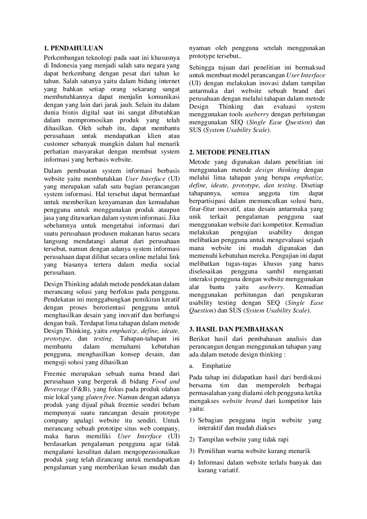 JURIS Perancangan User Interface UI Design untuk Website Freemie dengan Metode Design Thinking