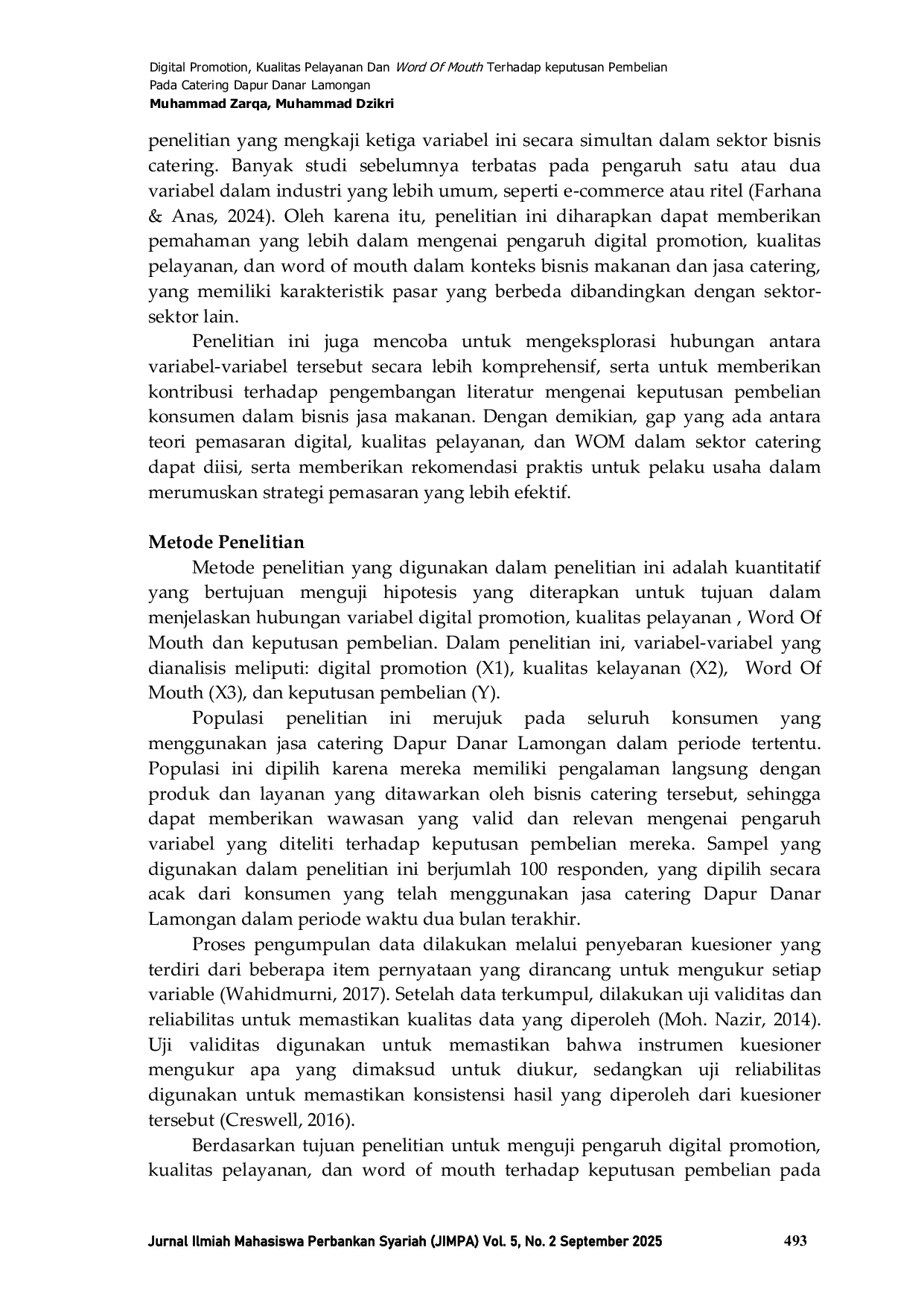 JURIS Digital Promotion Kualitas Pelayanan Dan Word Of Mouth Terhadap keputusan Pembelian Pada Catering Dapur Danar Lamongan