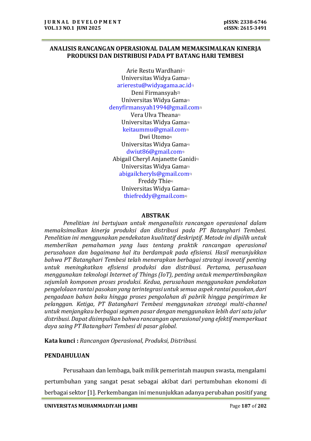 JURIS Analisis Rancangan Operasional Dalam Memaksimalkan Kinerja Produksi Dan Distribusi Pada PT Batanghari Tembesi